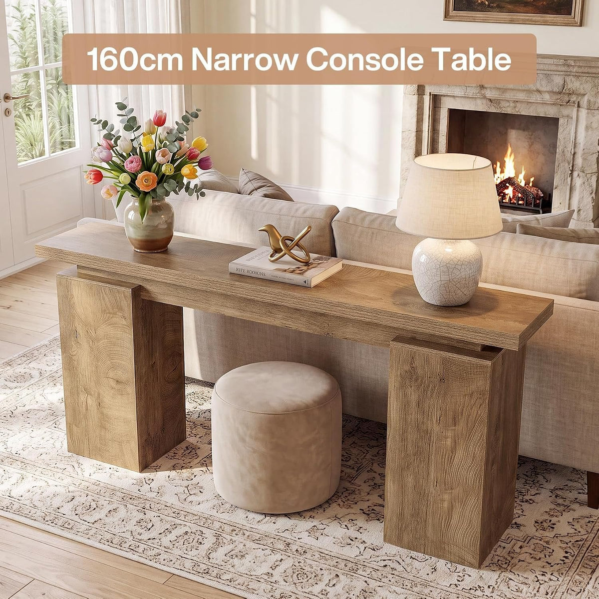 Tribesigns Mesa consola estrecha con estructura geométrica, Mesa de recibidor con acabado en madera