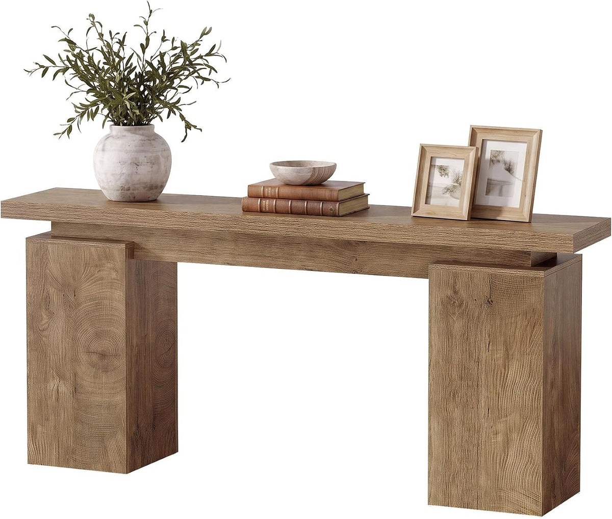 Tribesigns Mesa consola estrecha con estructura geométrica, Mesa de recibidor con acabado en madera