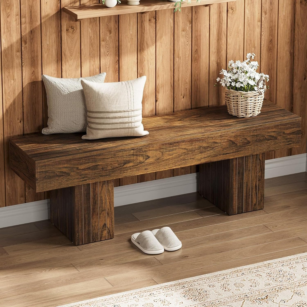 Tribesigns Banco de madera de 140 cm, Banco de comedor rústico de estilo campestre