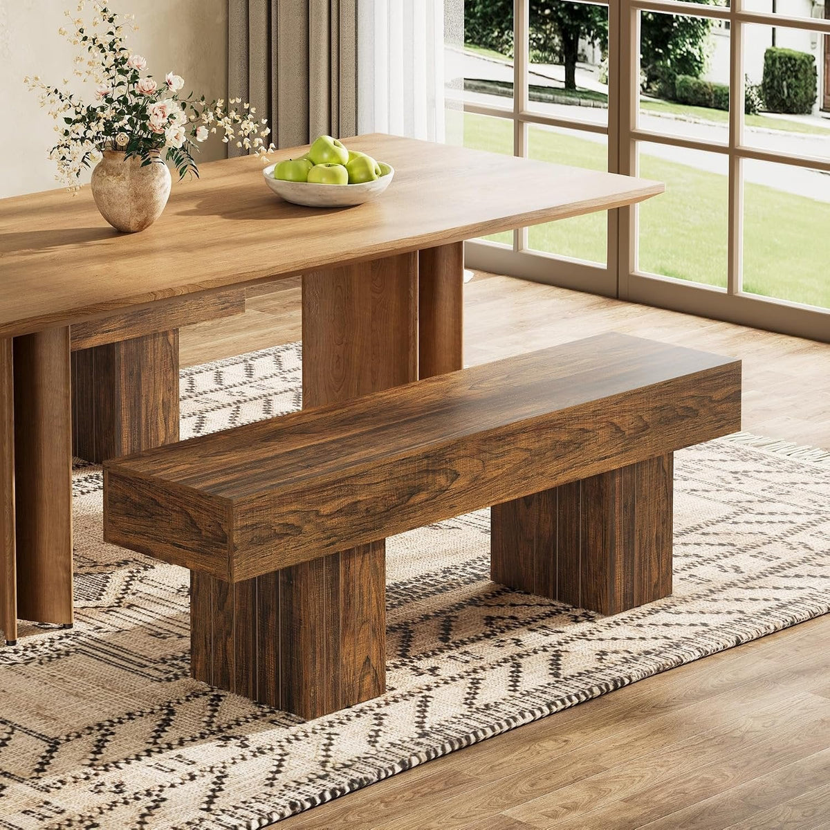 Tribesigns Banco de madera de 140 cm, Banco de comedor rústico de estilo campestre