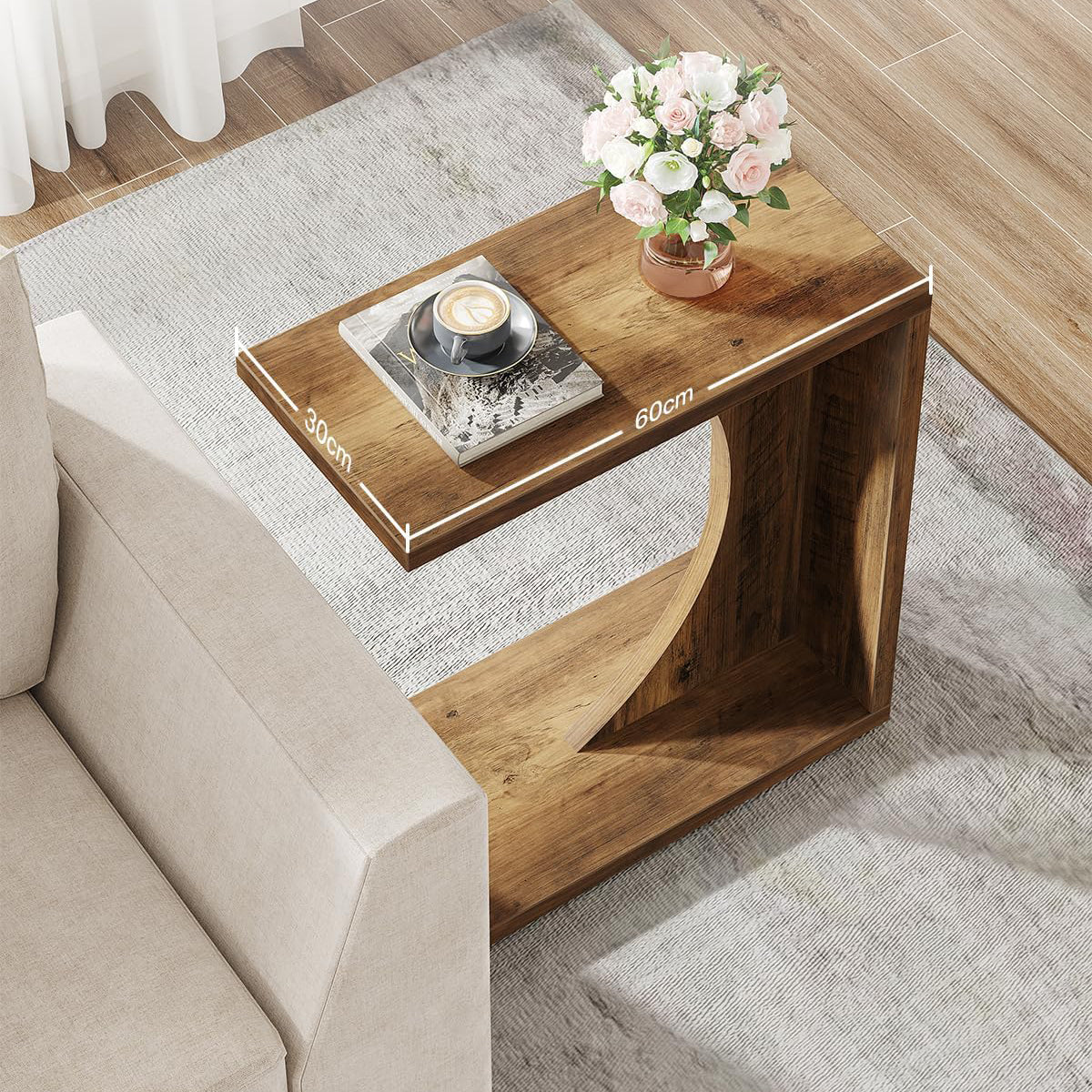 C-förmiger Beistelltisch - 60×30×65 cm rustikaler Sofatisch