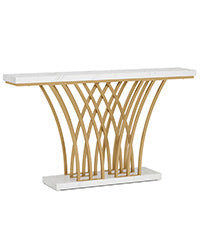 Tribesigns Mesa consola de metal dorado, Mesa de entrada moderna con pata de rejilla