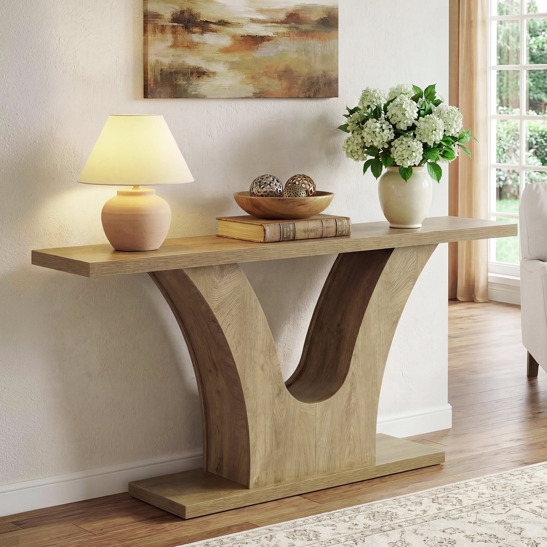 Tribesigns Mesa consola estrecha de 160 cm con estructura en forma de V, Mesa moderna para recibidor y sala de estar