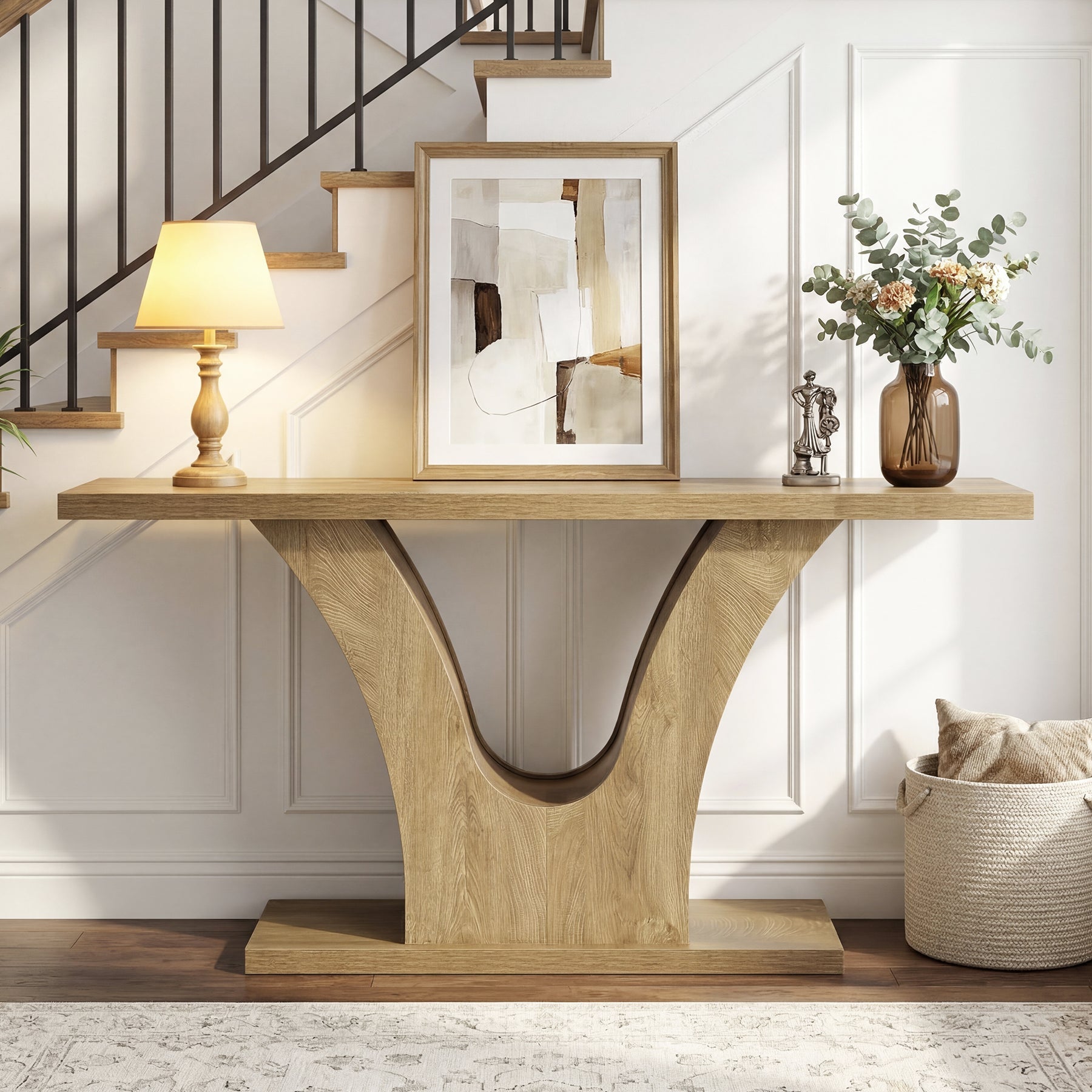 Tribesigns Mesa consola estrecha de 160 cm con estructura en forma de V, Mesa moderna para recibidor y sala de estar