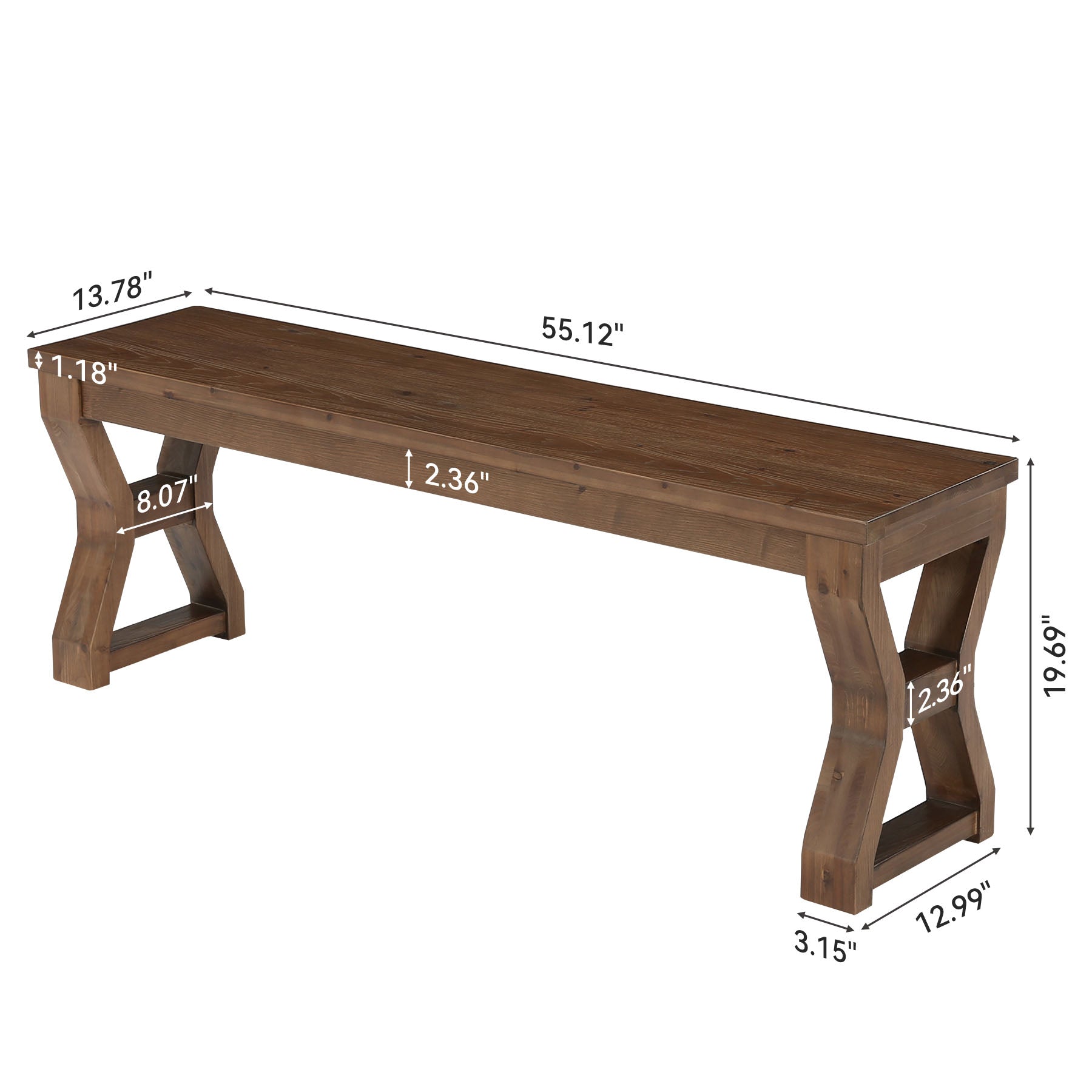 Tribesigns Banco de madera maciza de 140 cm con patas en forma de X, Banco zapatero para el recibidor con almacenamiento abierto