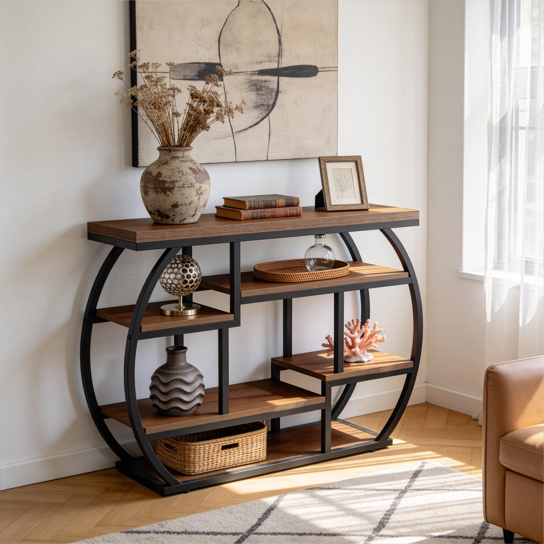 Tribesigns Mesa consola de 100 cm, Mesa de recibidor industrial de 6 niveles con estantes
