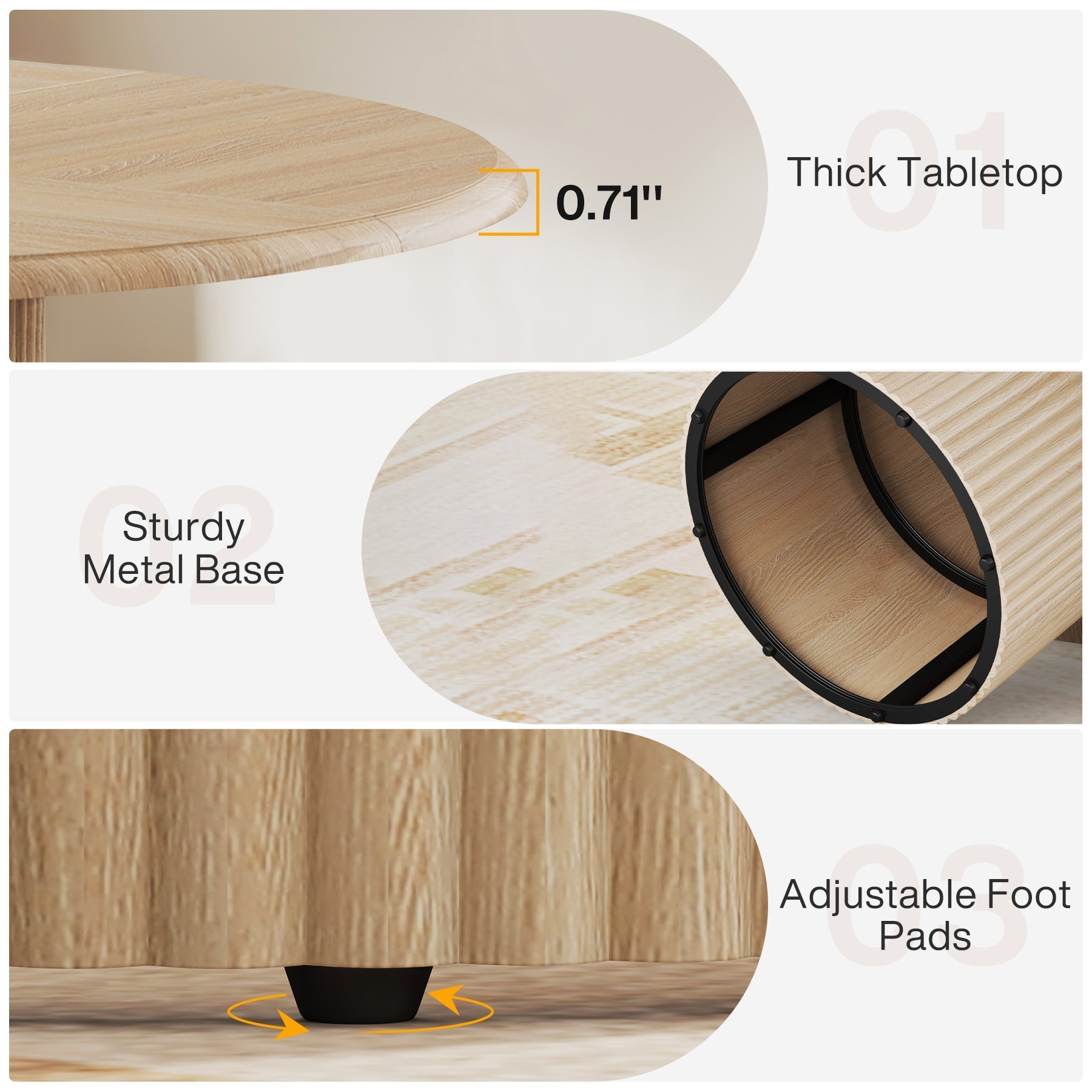 Tribesigns Mesa de comedor redonda de 120 cm, Estilo rústico con base de metal para 4 personas