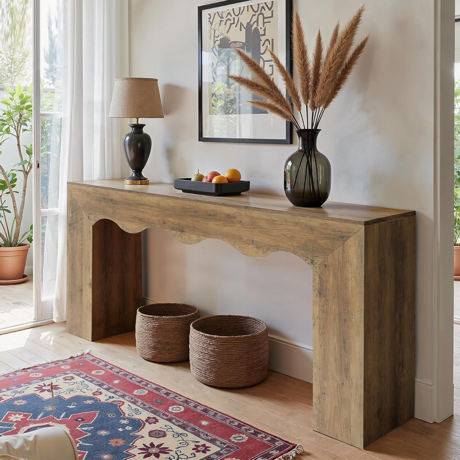Tribesigns 160 CM Wellen-Konsolentisch, Rustikales Design Schmaler Flurtisch