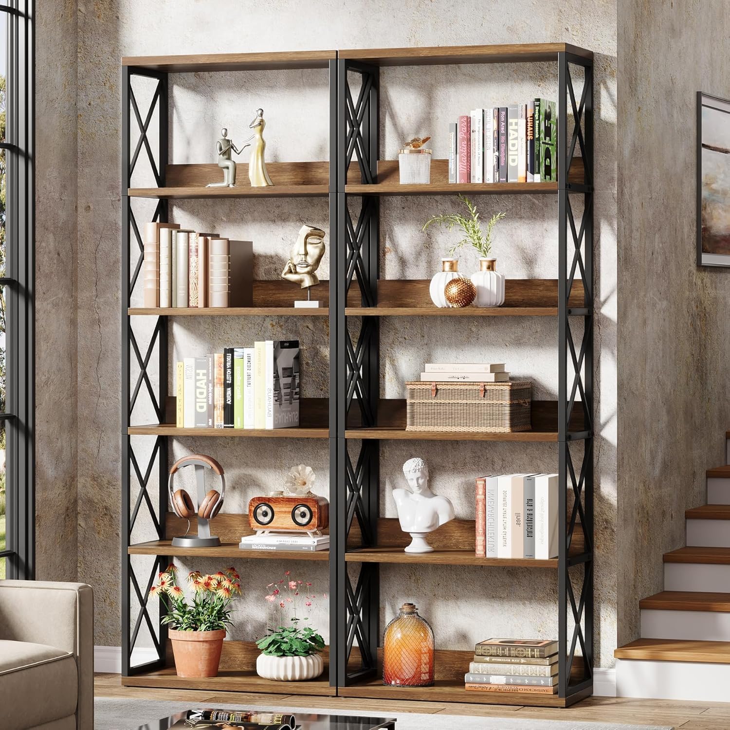 Tribesigns Bibliothèque de style industriel à 6 niveaux avec étagères ouvertes - Idéale pour la maison, le bureau, la chambre à coucher, le bureau