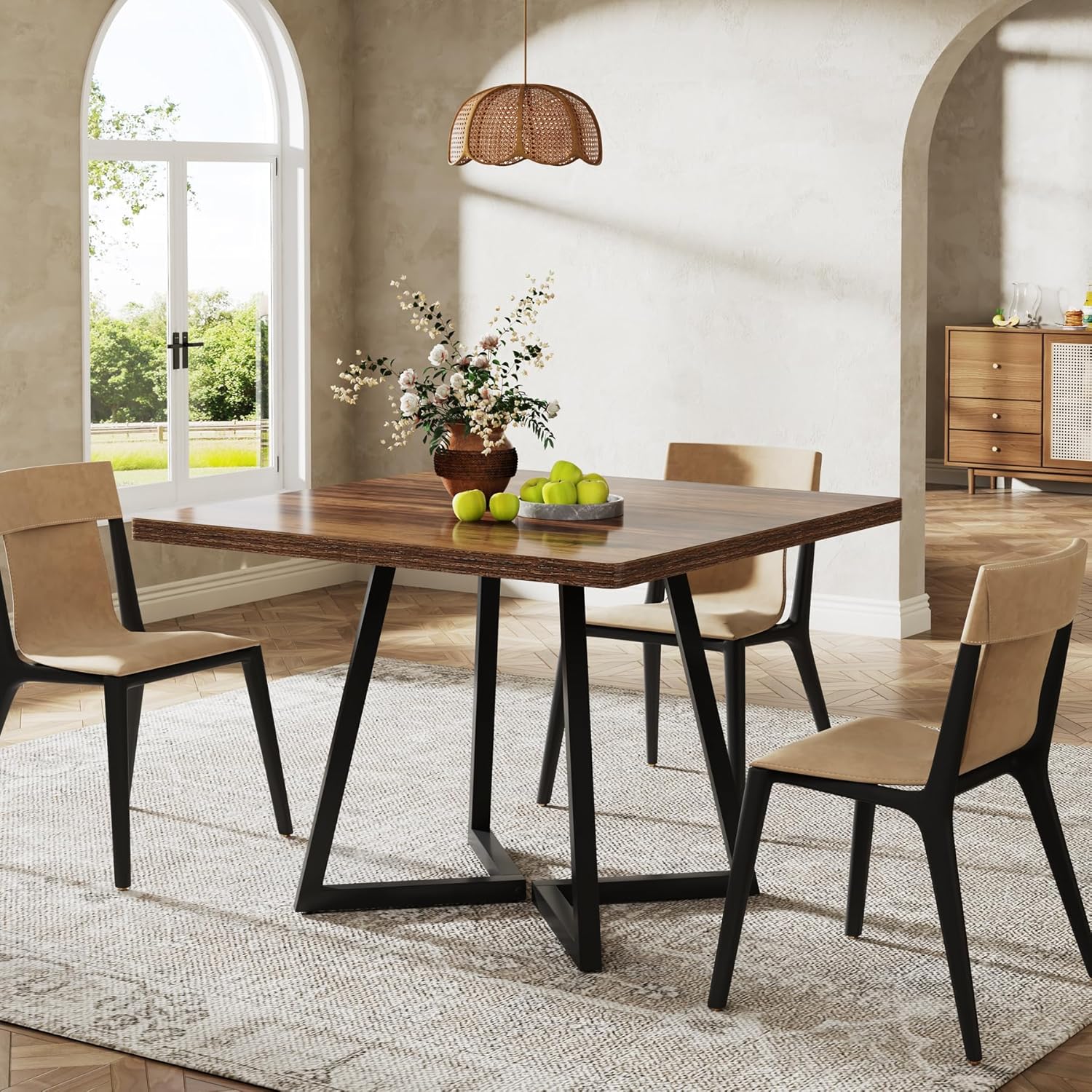 Tribesigns Mesa de Comedor para 4 Personas, Mesa con Patas de Metal Mesa de Comedor de Madera