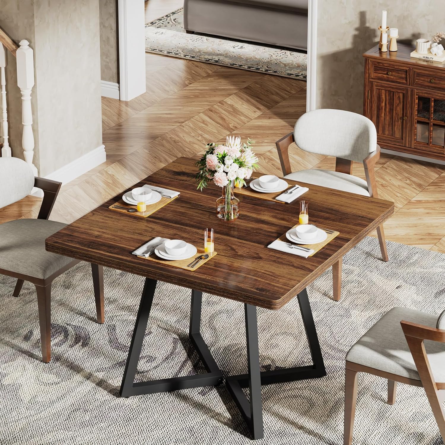 Tribesigns Mesa de Comedor para 4 Personas, Mesa con Patas de Metal Mesa de Comedor de Madera