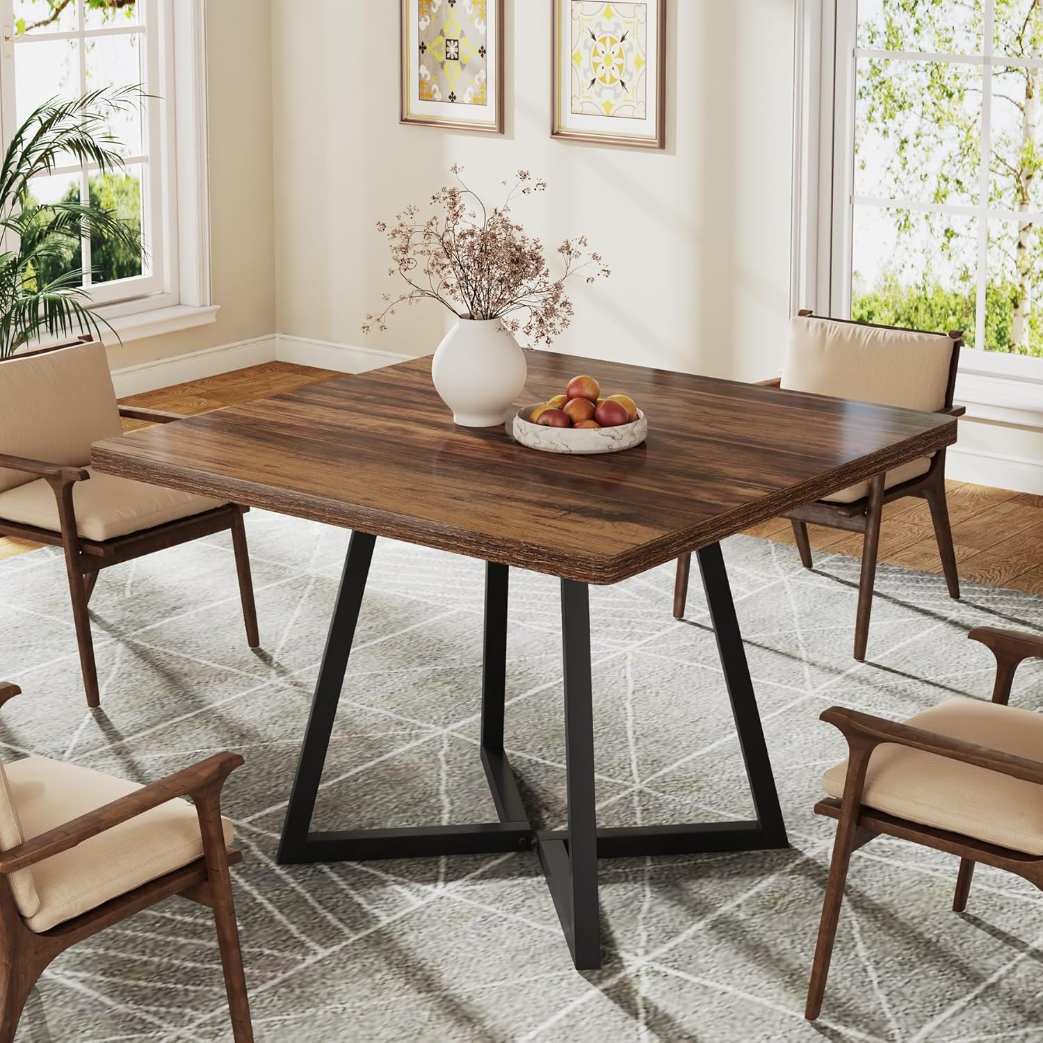 Tribesigns Mesa de Comedor para 4 Personas, Mesa con Patas de Metal Mesa de Comedor de Madera