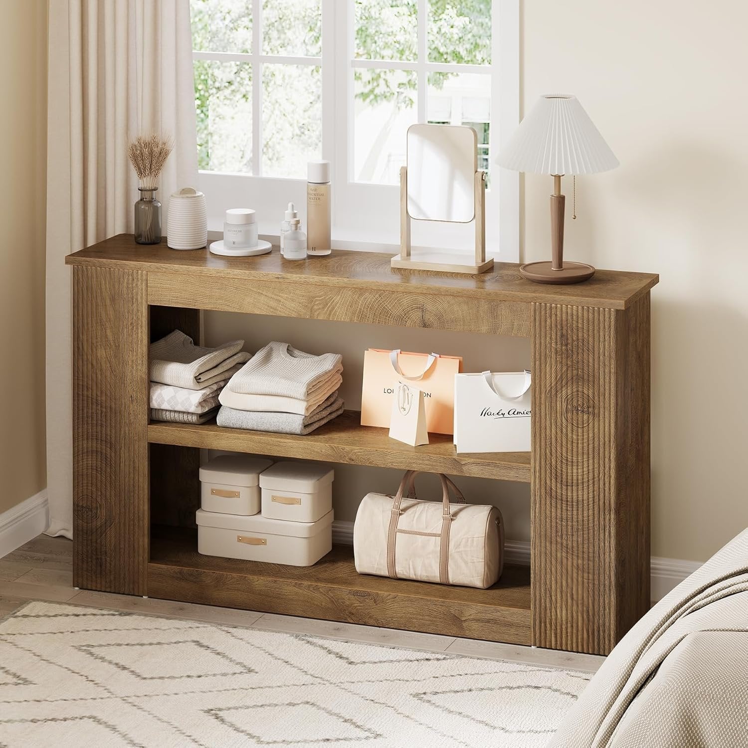 Tribesigns Tavolo consolle da 140 cm, tavolo da ingresso con 3 ripiani per divano