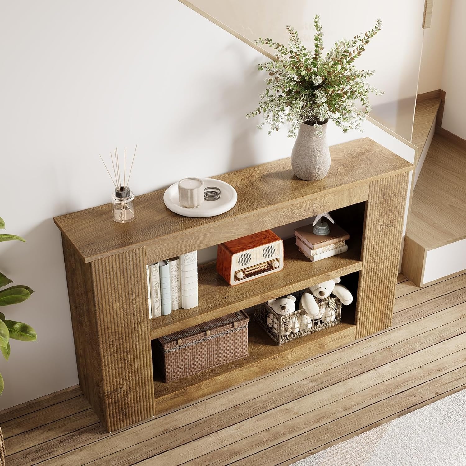 Tribesigns Tavolo consolle da 140 cm, tavolo da ingresso con 3 ripiani per divano