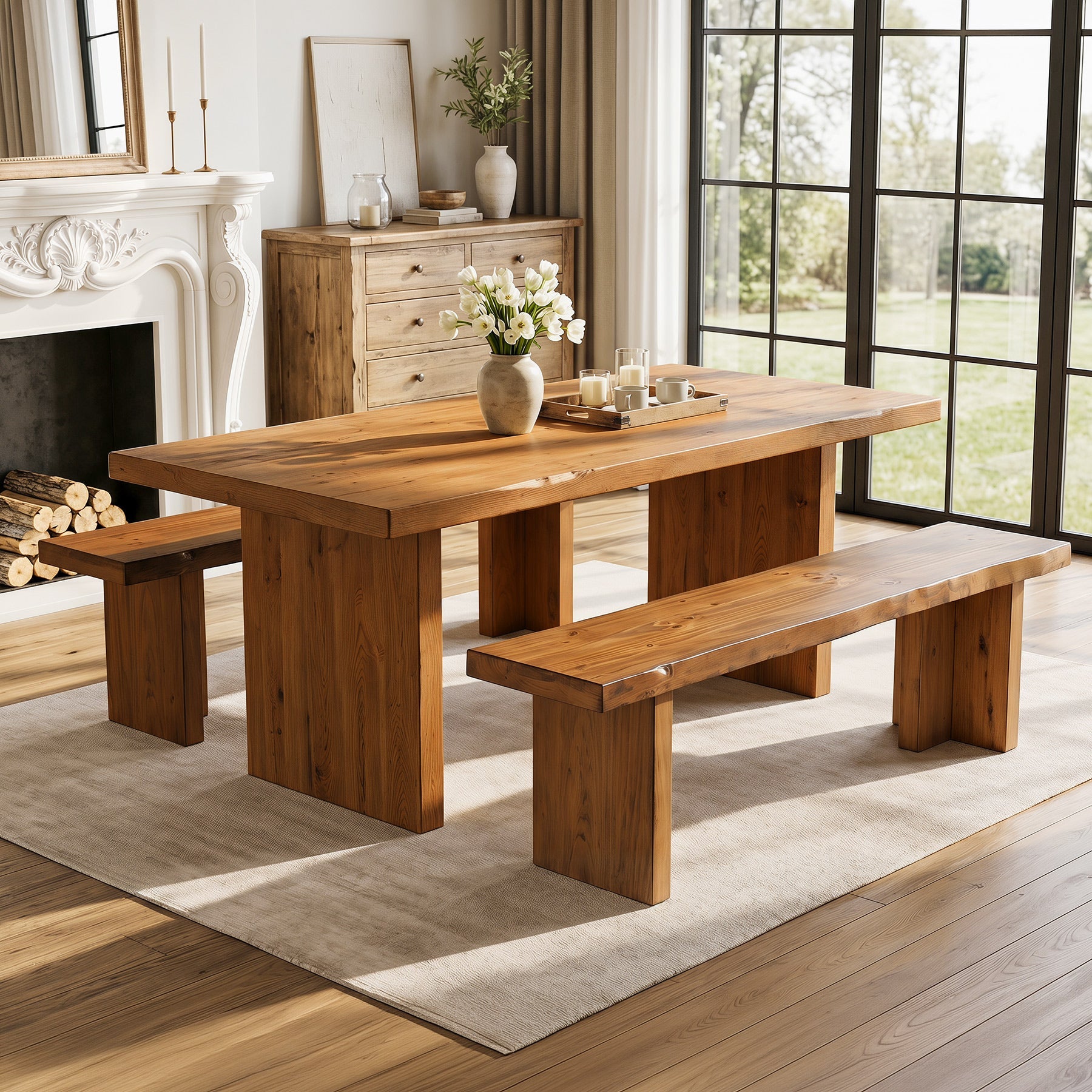 Tribesigns Banco de madera maciza de 140 cm, Banco para zapatos para el recibidor Banco de madera para 2-3 personas
