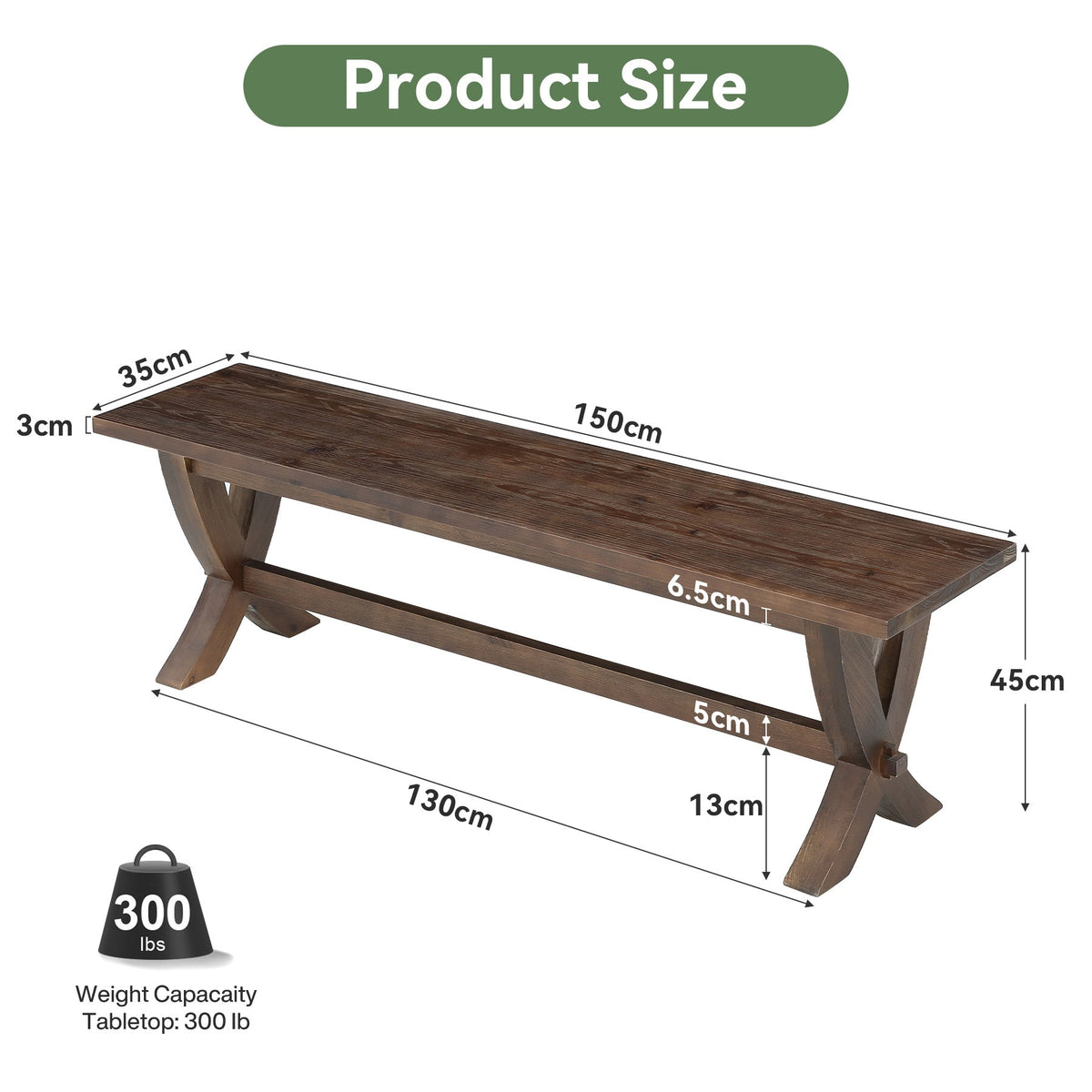 Tribesigns Banco de madera maciza de 150 cm para 2-3 personas, Banco zapatero de estilo rústico