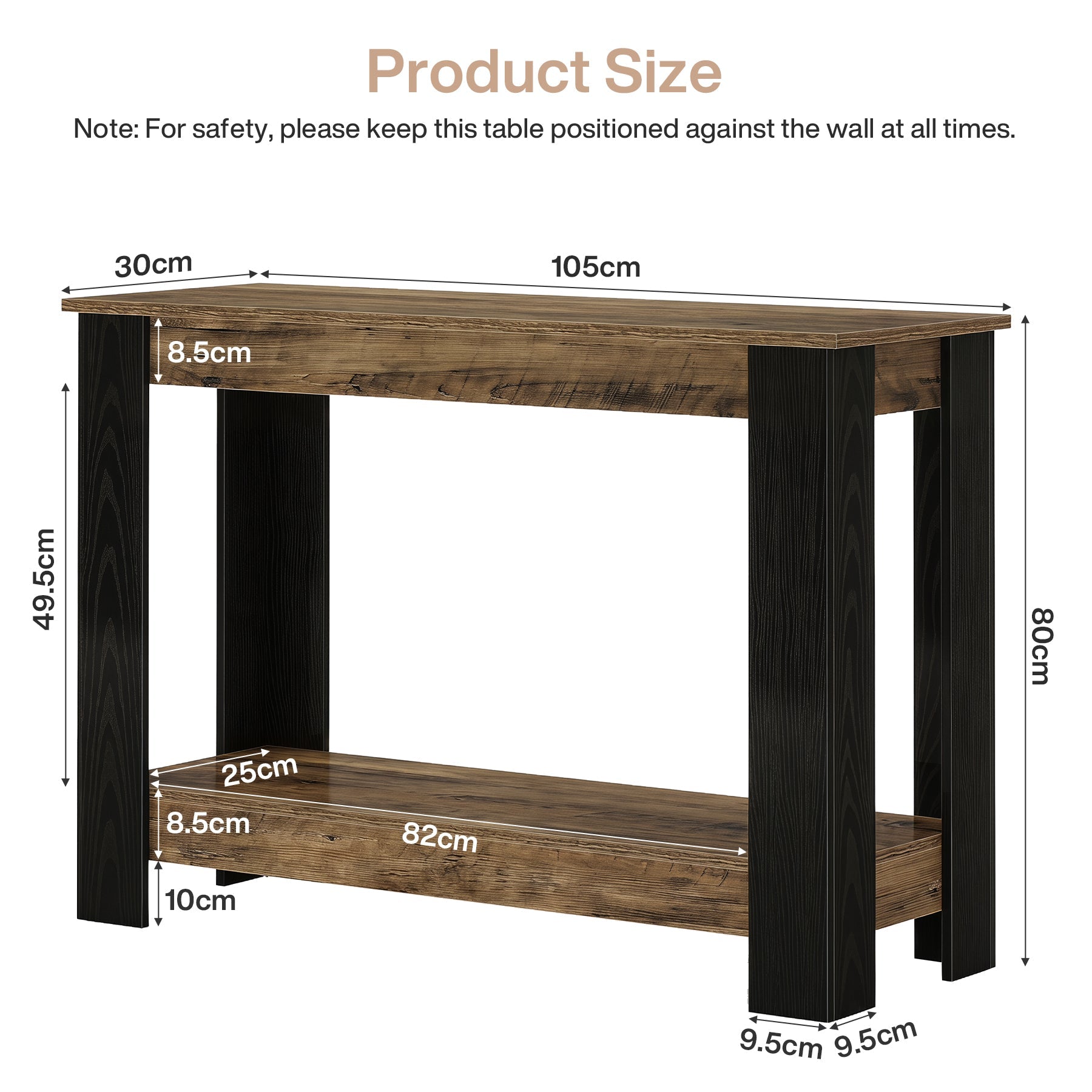 Tribesigns Schmaler Konsolentisch 105 cm im Industrial-Stil, 2-stufiger Flurtisch für Eingangsbereich & Wohnzimmer