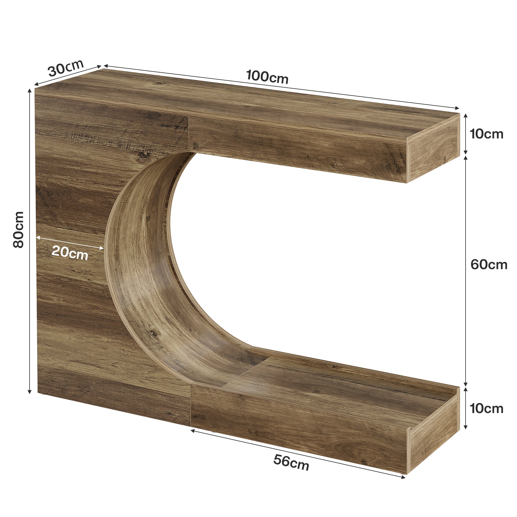 Tribesigns Konsolentisch 100 cm, C-förmiger Flurtisch mit 2 Ablagen im modernen Landhausstil