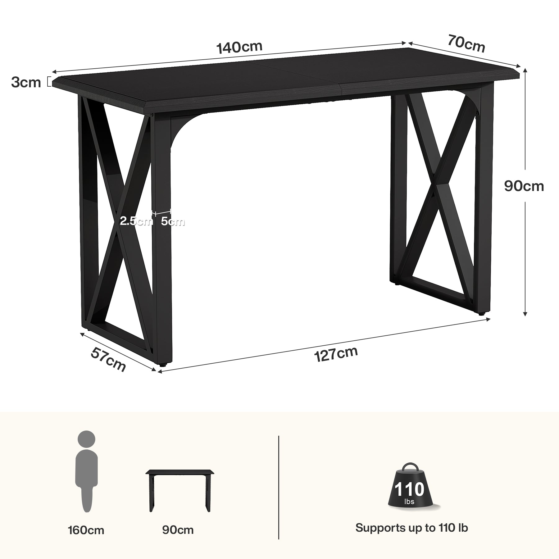 Tribesigns Mesa alta de 140 cm de estilo industrial con estructura metálica en forma de X para 2-4 personas
