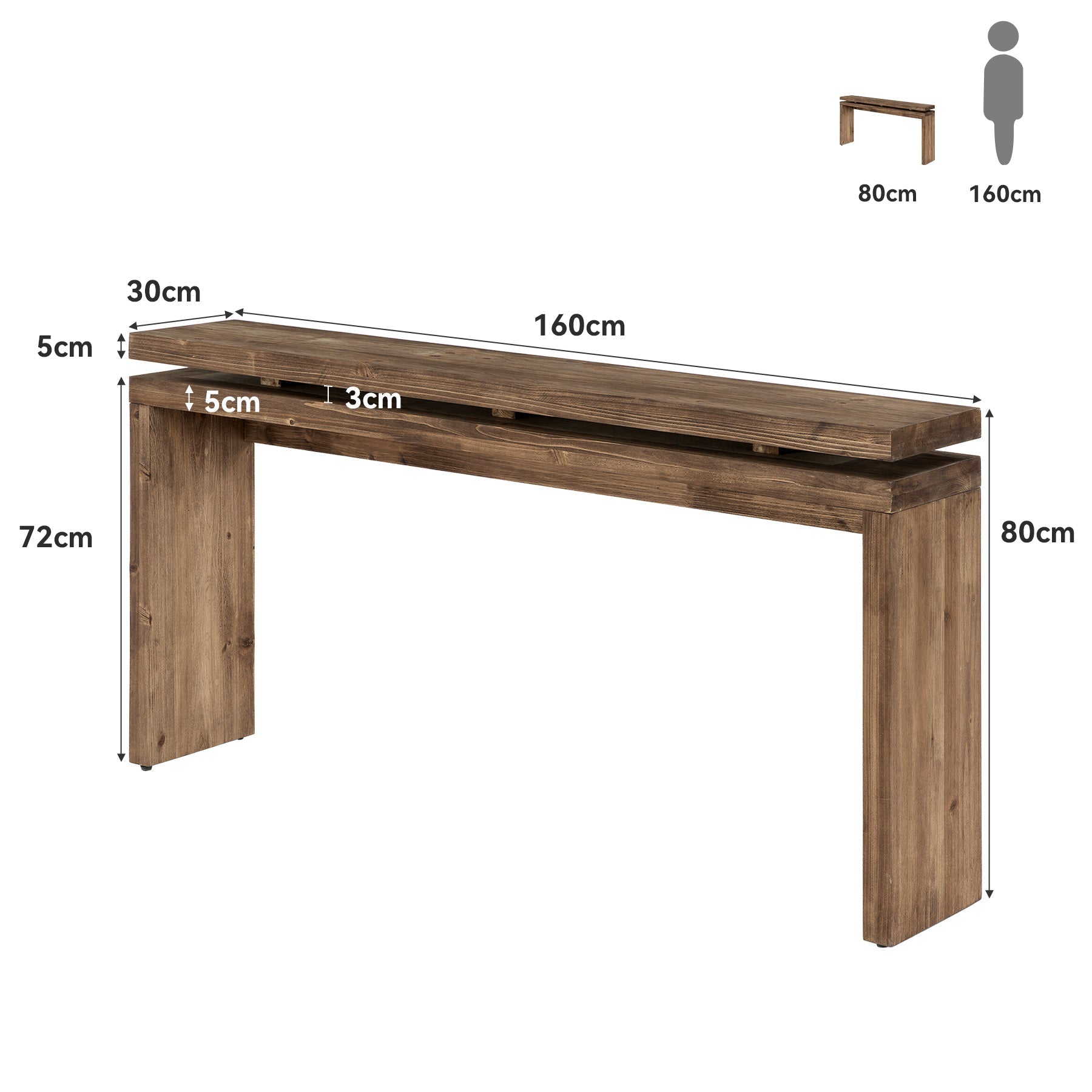 Tribesigns Mesa consola de madera maciza de 160 cm, Mesa de recibidor estrecha de estilo rústico