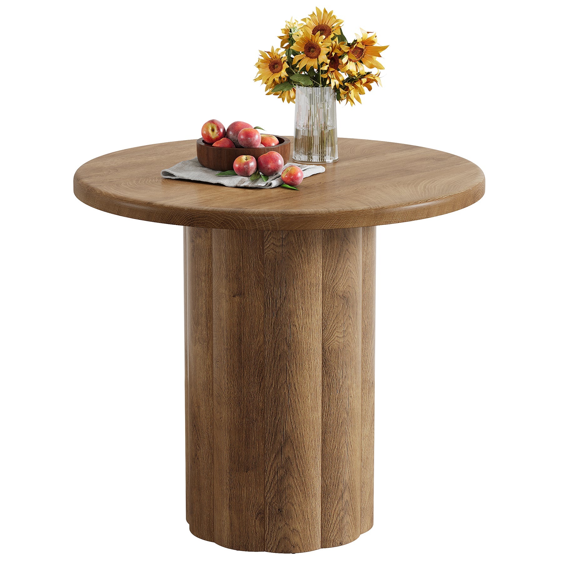 Tribesigns Mesa de comedor redonda de 80 cm para 2-4 personas, Mesa de cocina con base estable en color marrón