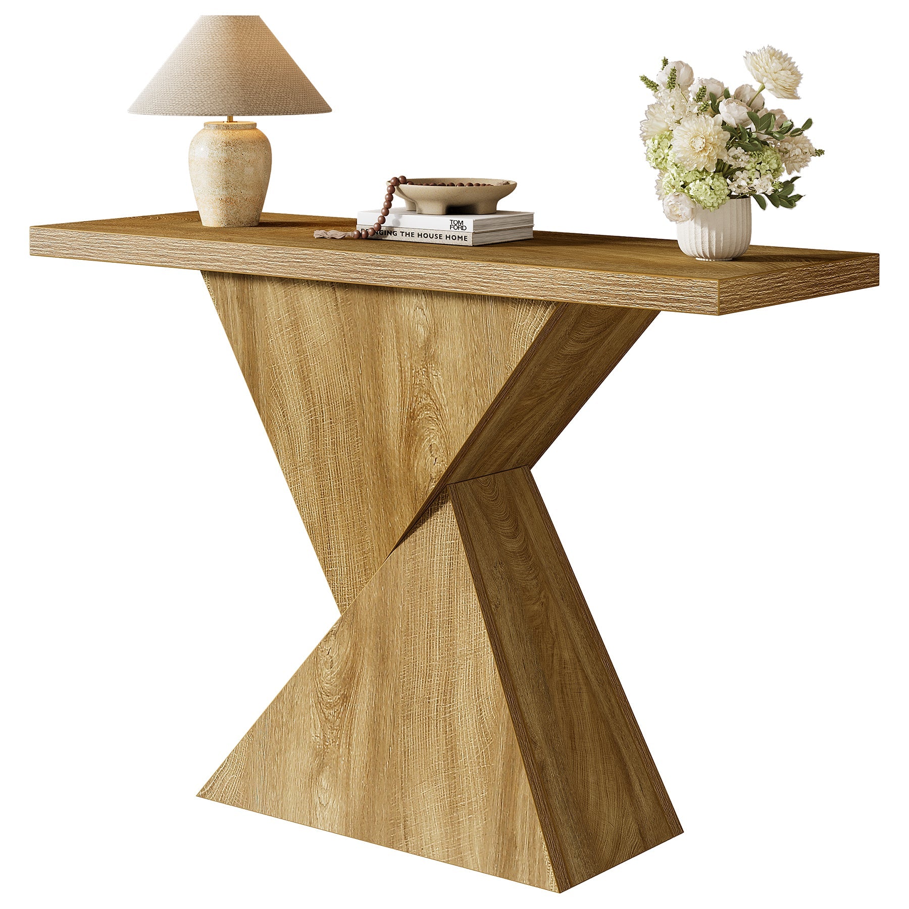 Tribesigns Mesa consola geométrica de 105 cm, Mesa de banco estrecha de estilo rústico