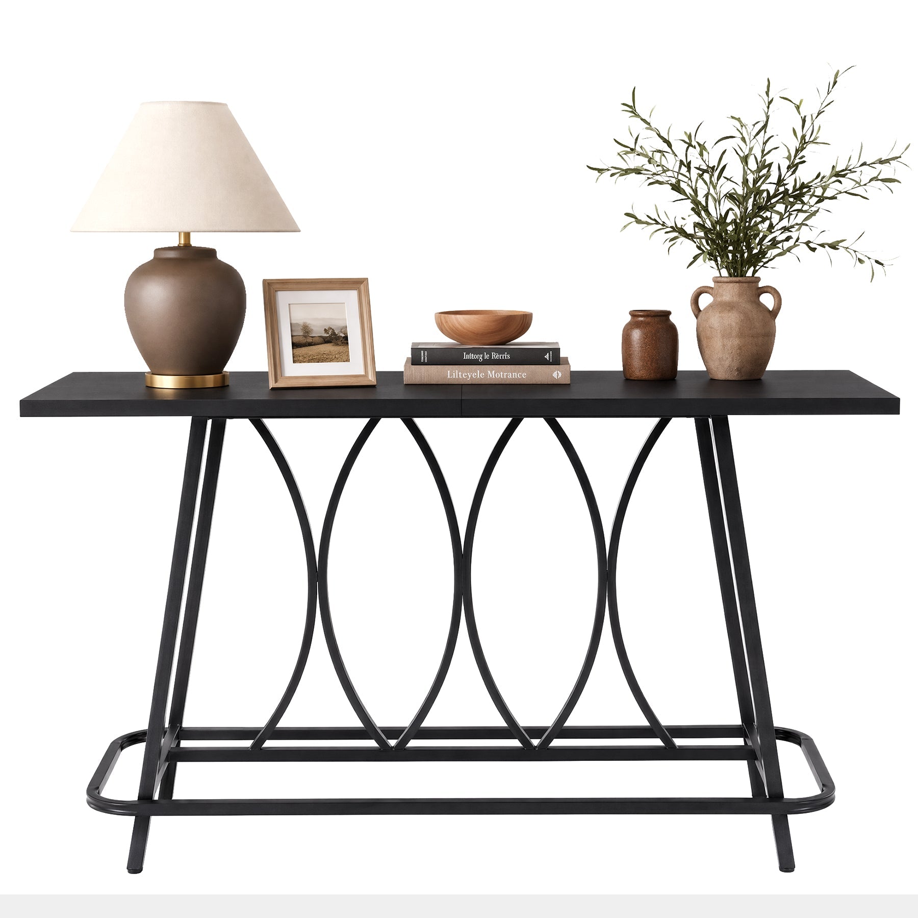 Tribesigns Mesa consola de 160 cm en estilo rústico moderno, Mesa estrecha para recibidor con estructura metálica