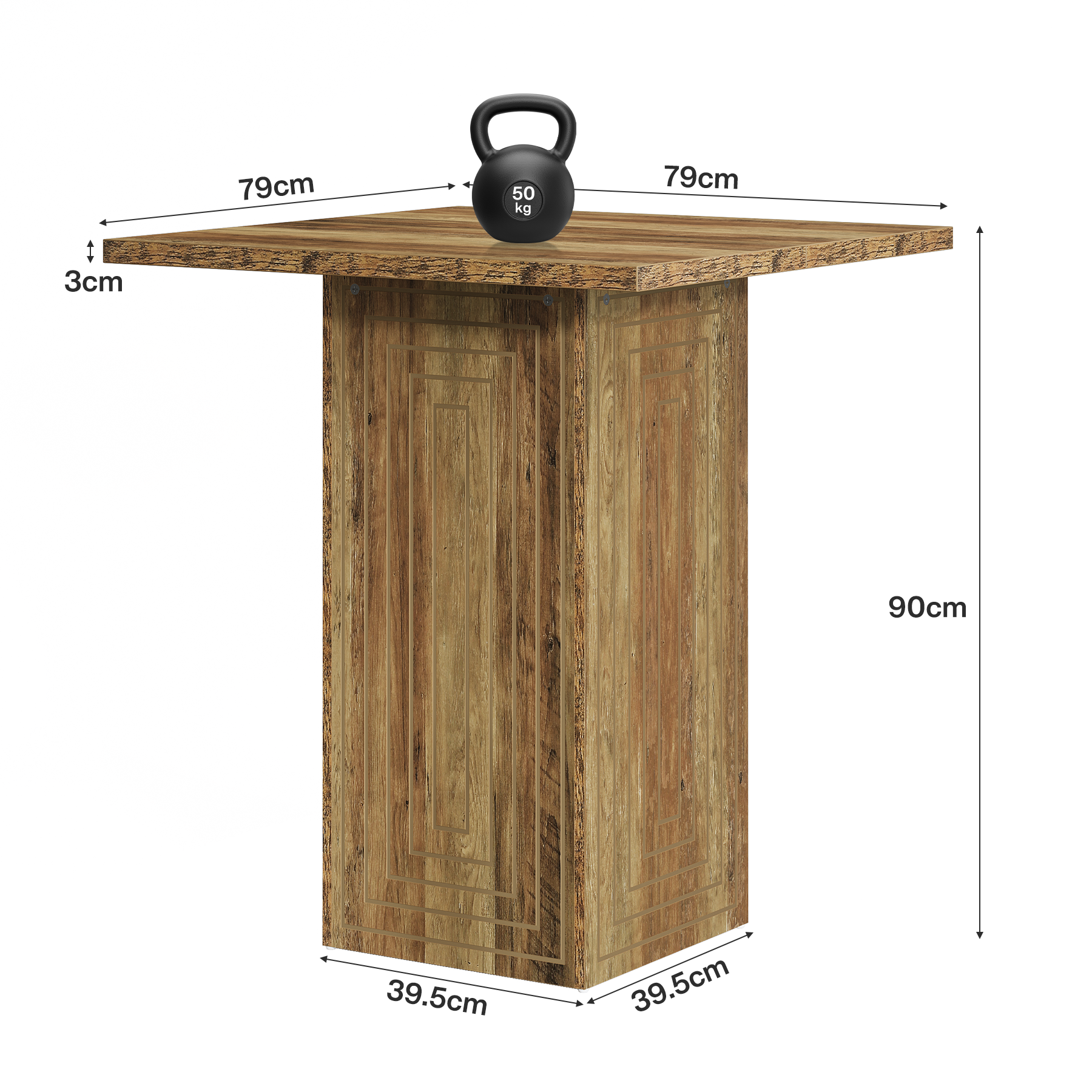 Tribesigns Mesa de bar cuadrada estilo granja de 79 cm con diseño geométrico para cocina y salón