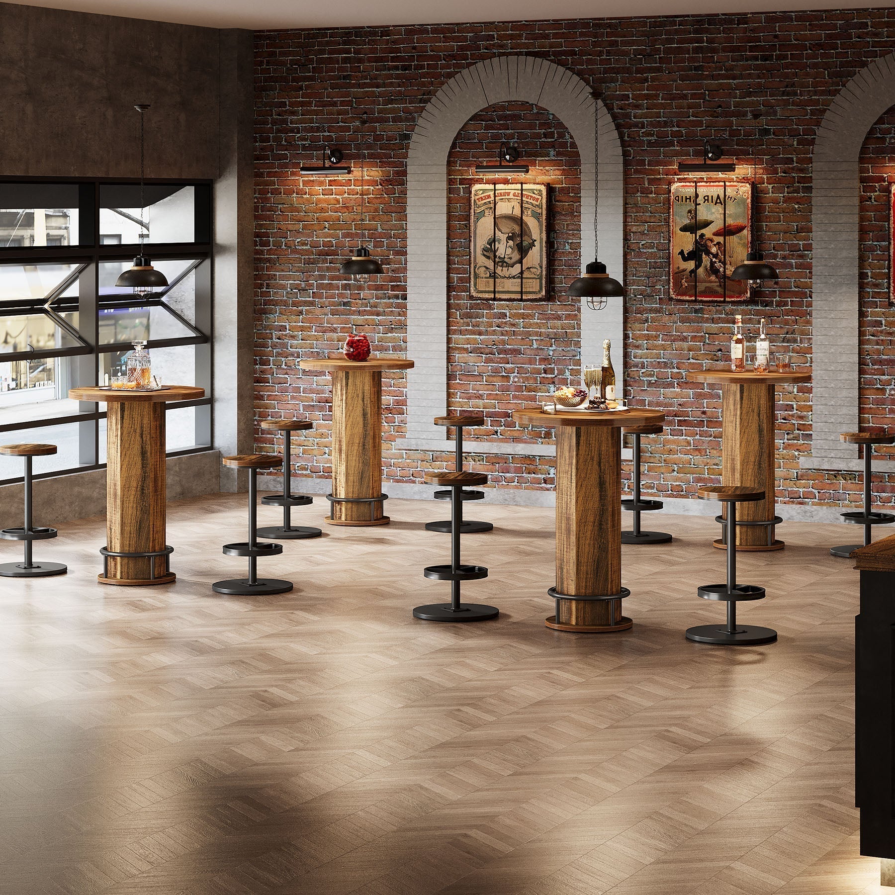 Bistro Sets with 2 Barstools, Pub Cocktail Table Bar Table with Chairs Tribesigns