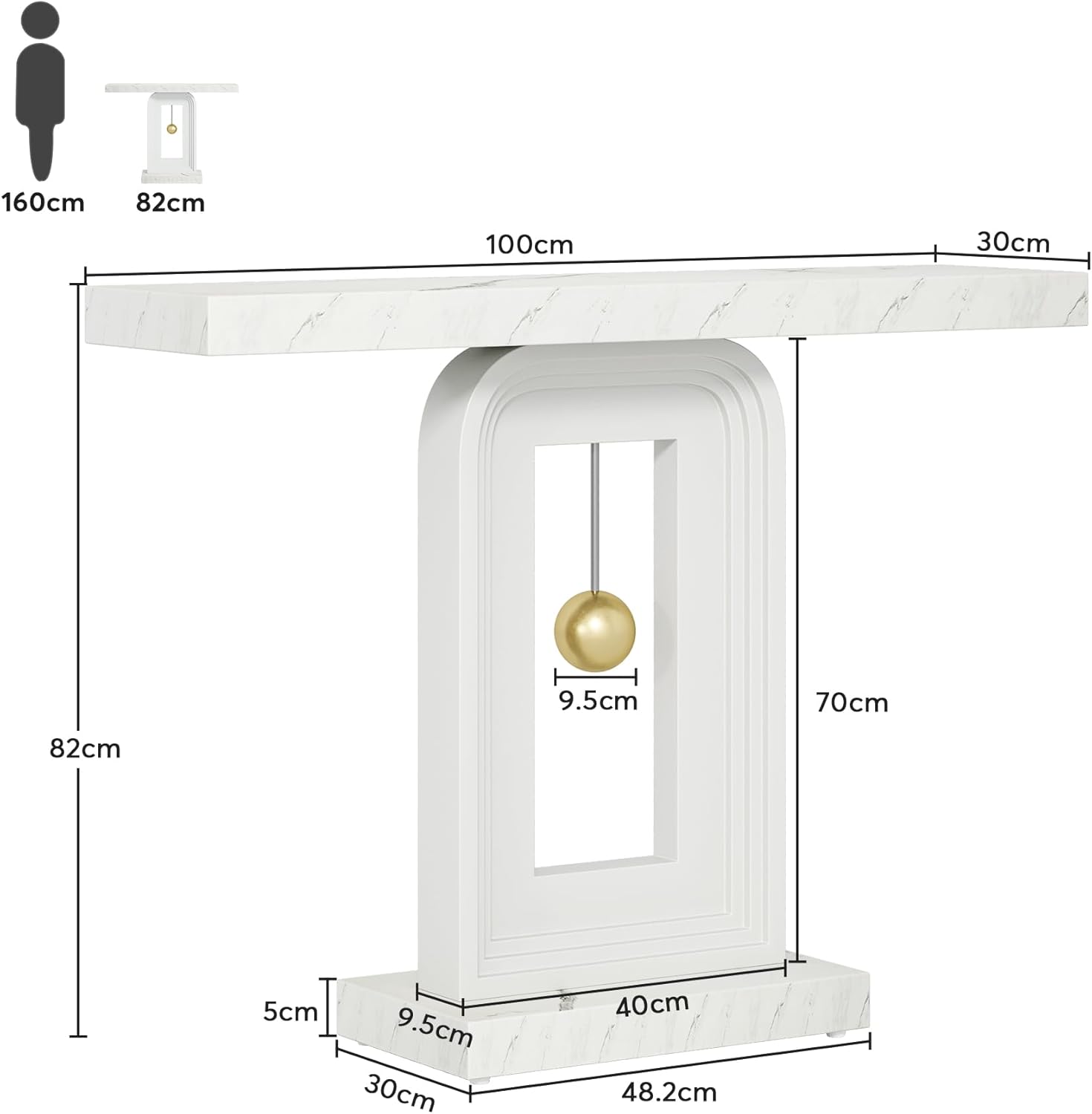 Tribesigns Mesa consola de 39,4", mesa de entrada con sofá moderno con decoración dorada