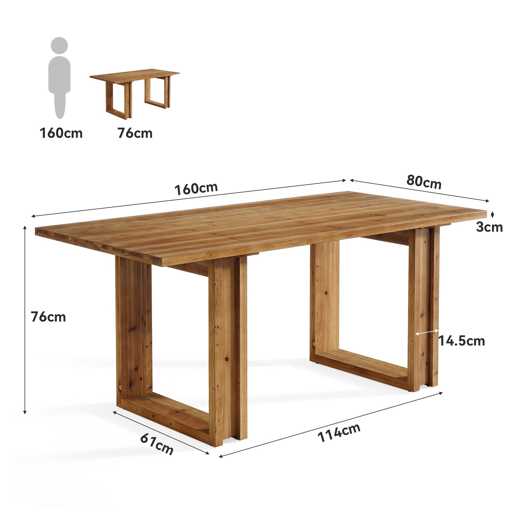 Escritorio de madera maciza de 160 cm, Mesa grande para oficina en casa fabricada en madera de abeto Escritorio ejecutivo de estilo rústico