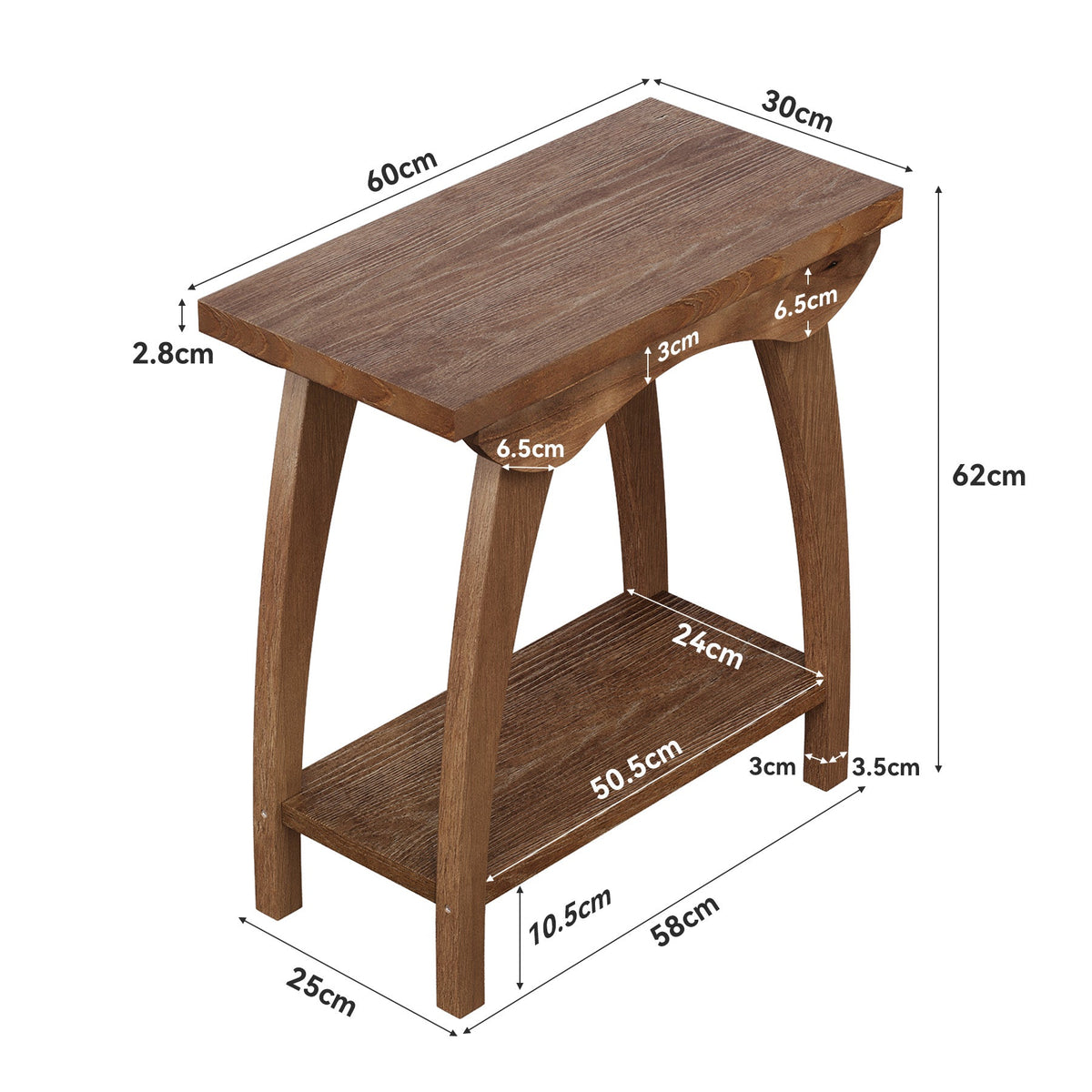 Tribesigns Mesa auxiliar redonda de madera maciza con 2 estantes