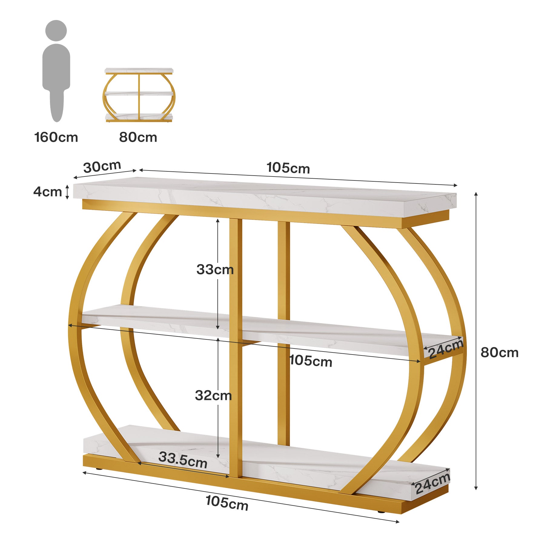 Tribesigns Consola de 105 cm, Mesa de entrada de 3 niveles con estructura de arco