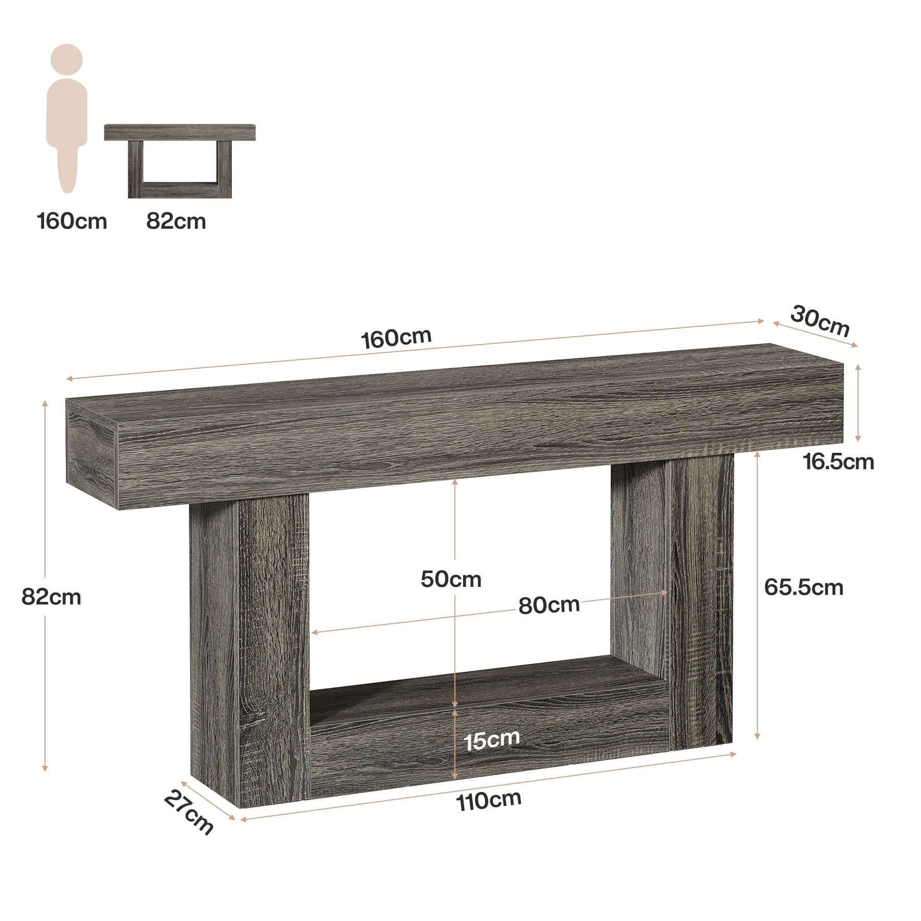 Tribesigns Mesa consola de madera de 160 cm, Mesa de sofá de granja con 2 niveles Mesa de entrada
