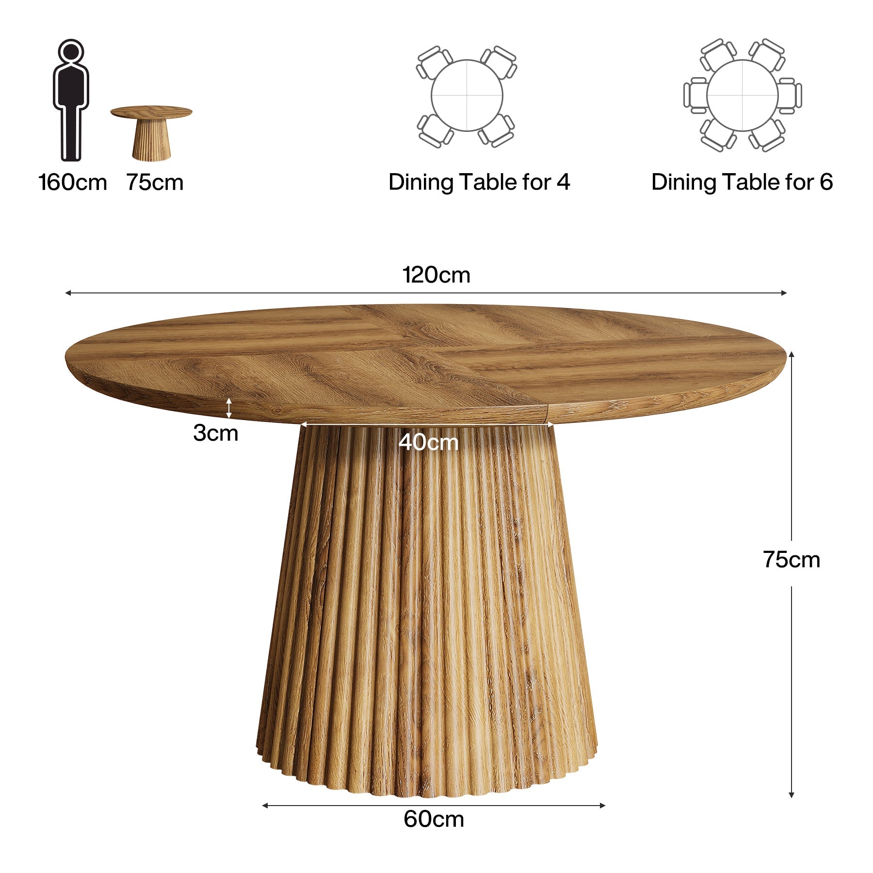 Tribesigns Mesa de comedor redonda de 120 cm para 4-6 personas, Estilo rústico de madera