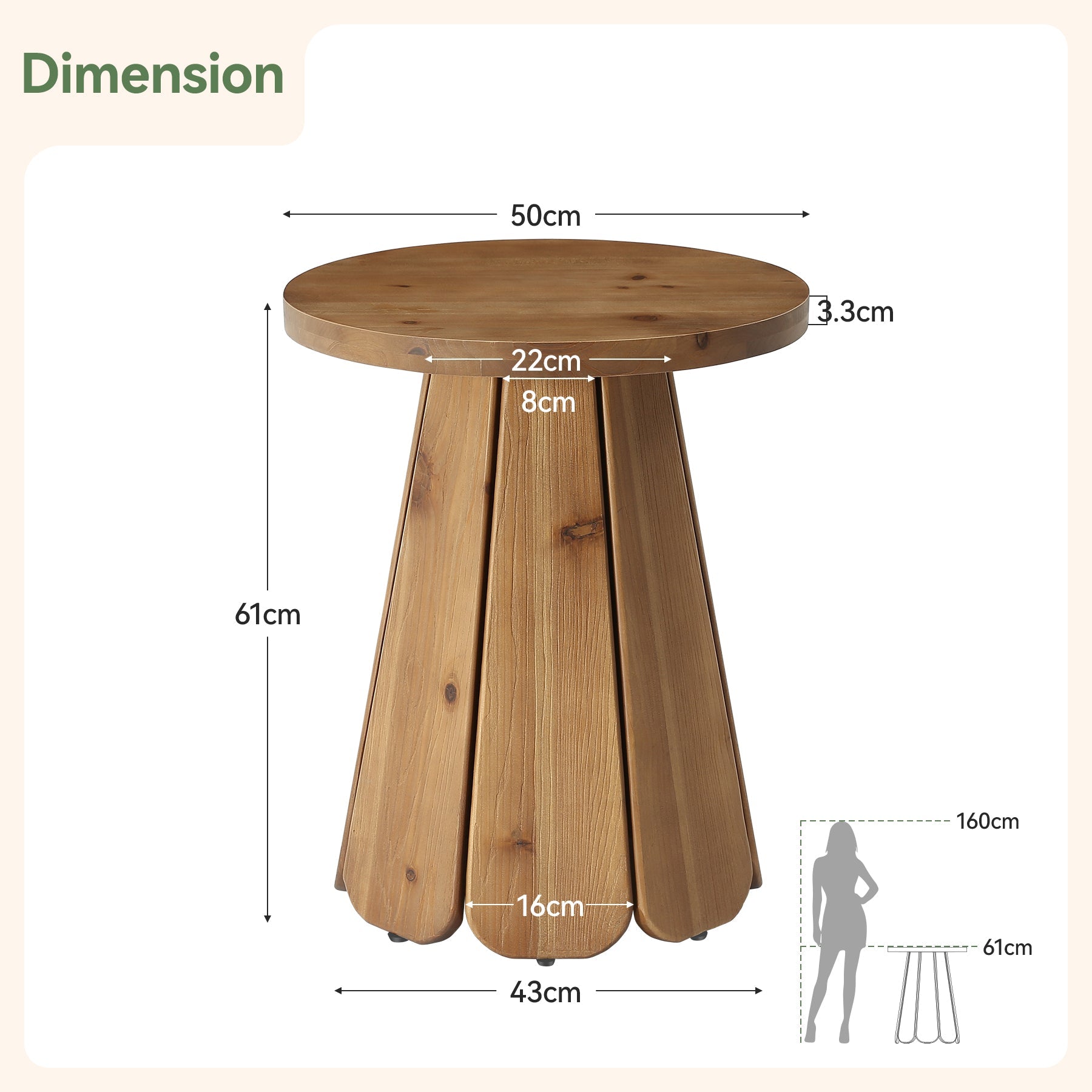 Tribesigns Mesa auxiliar redonda de madera maciza, Mesa de centro de estilo rústico de 50 cm con base escultural