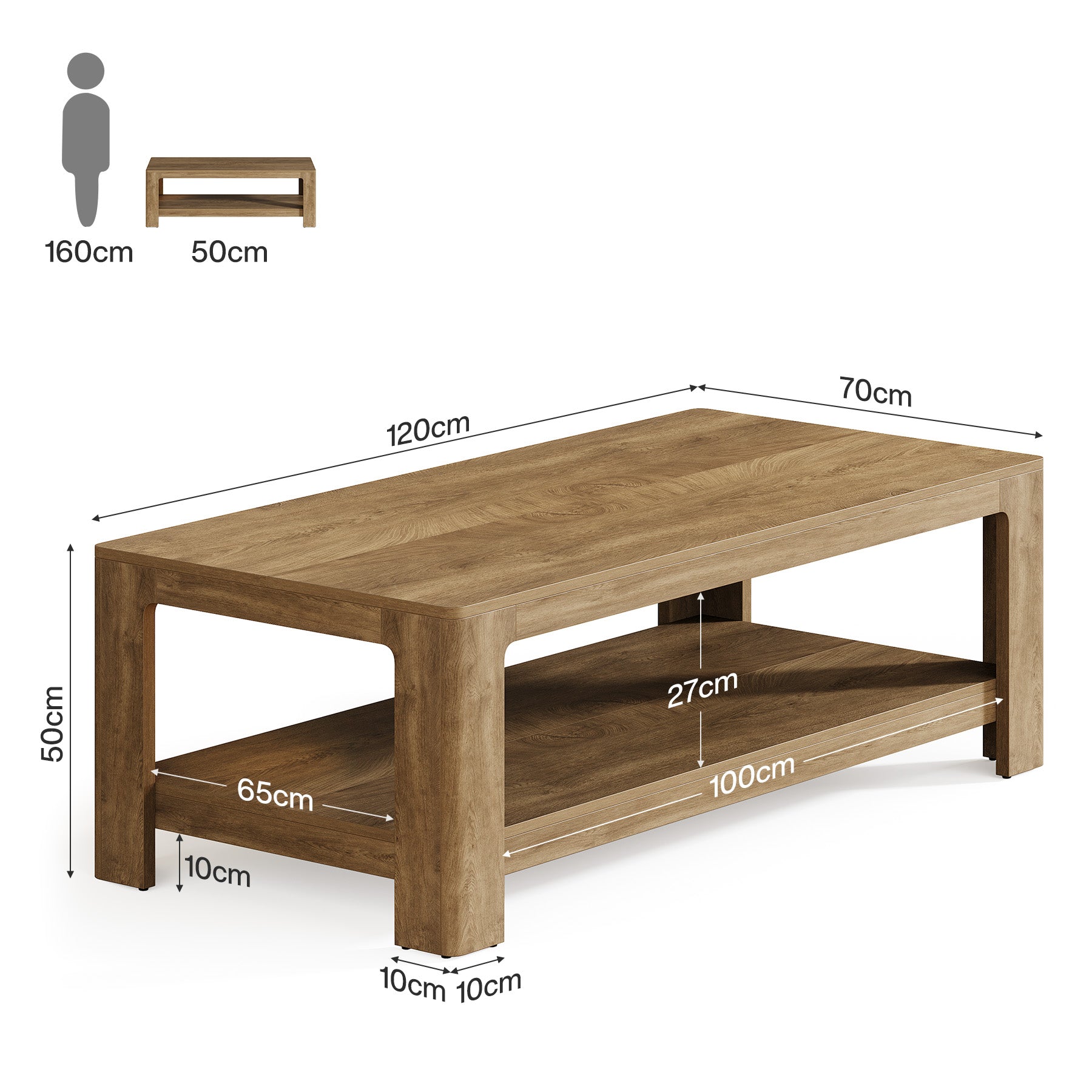 Tribesigns Mesa de centro rectangular de 120 cm con dos niveles de almacenamiento, Mesa de centro de madera para sala de estar
