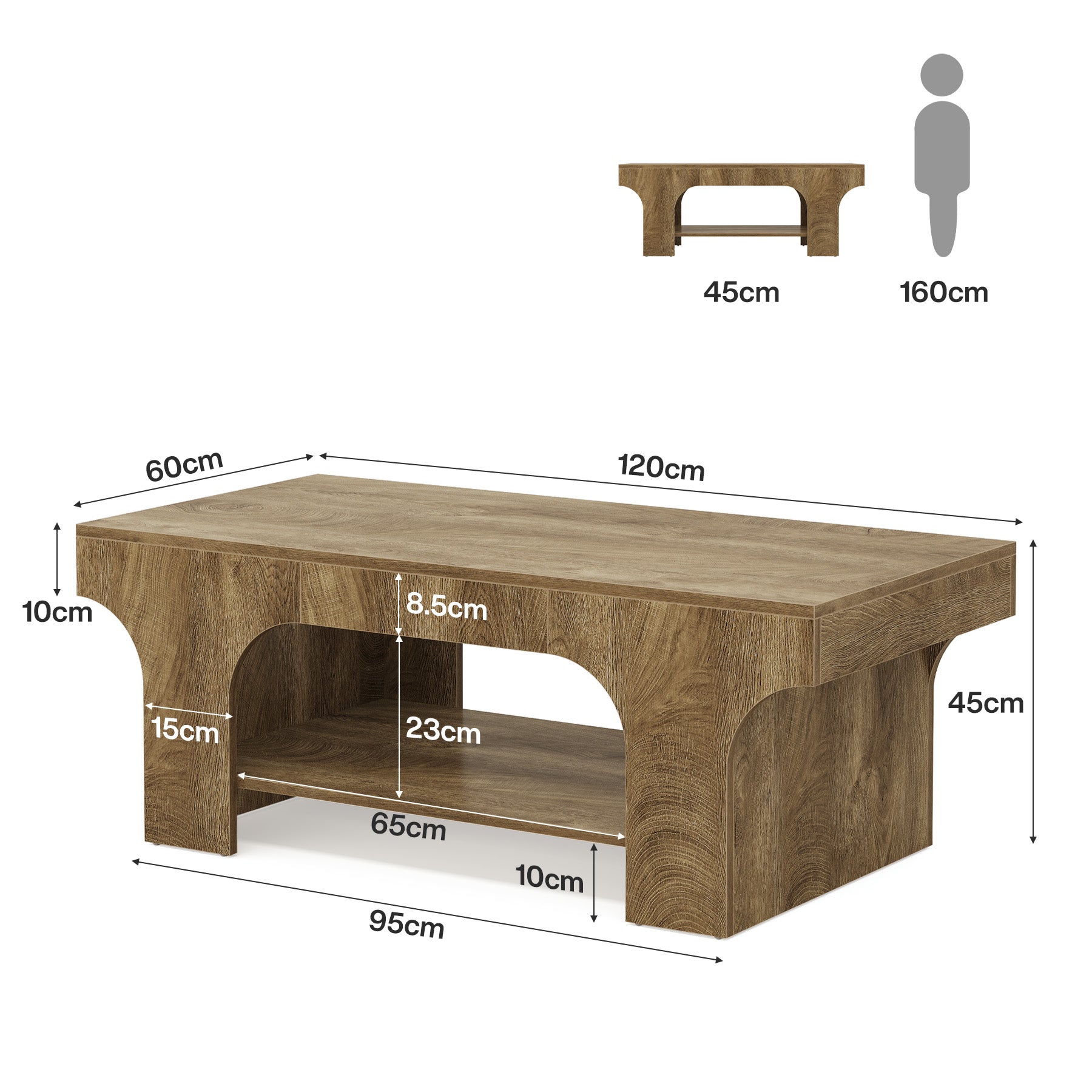 Tribesigns Mesa de centro rectangular de 120 cm, Mesa moderna de dos niveles para sala de estar con almacenamiento
