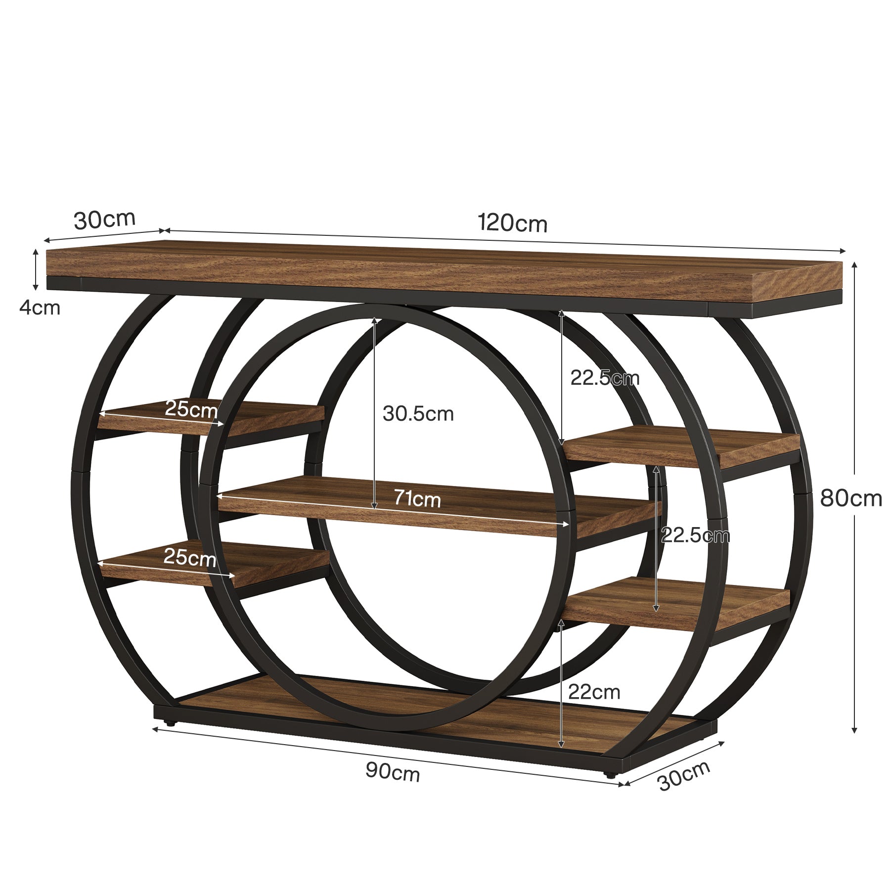 Tribesigns Mesa consola de 120 cm, Mesa de sofá industrial de 5 niveles con estructura de metal