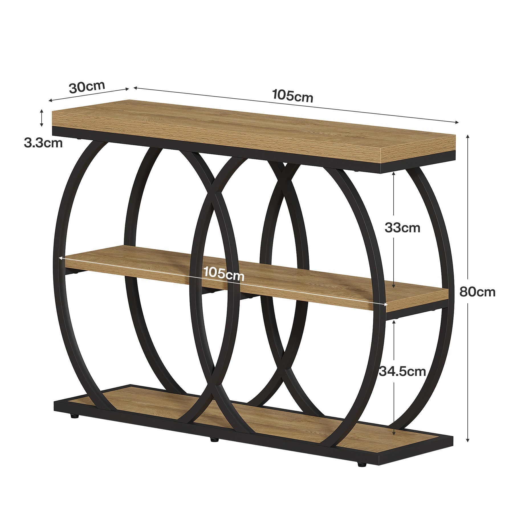 Tribesigns Mesa consola industrial de 105 cm, Mesa auxiliar de 3 niveles con almacenamiento