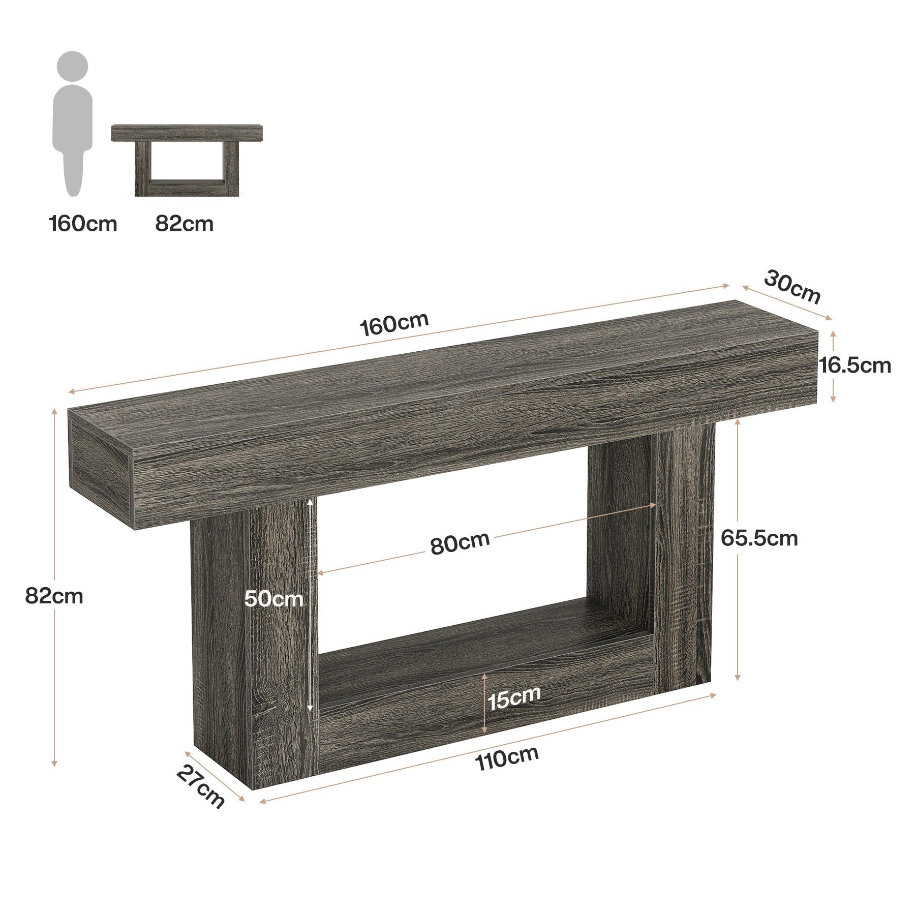 Tribesigns Mesa consola de madera de 160 cm, Mesa de sofá de granja con 2 niveles Mesa de entrada