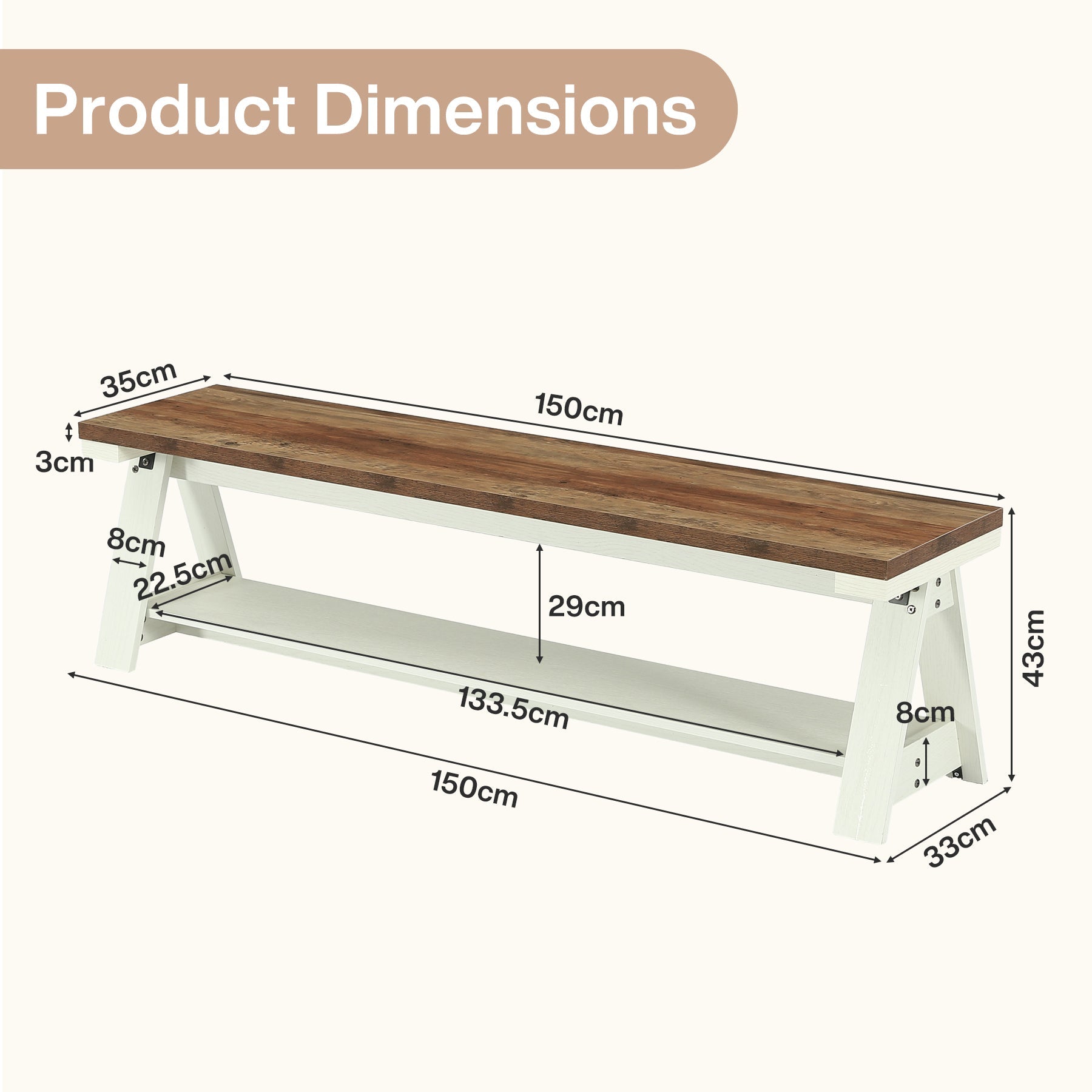 Tribesigns Sitzbank 150 cm aus Holz mit Ablage, Flurbank & Bettbank mit 2 Ebenen