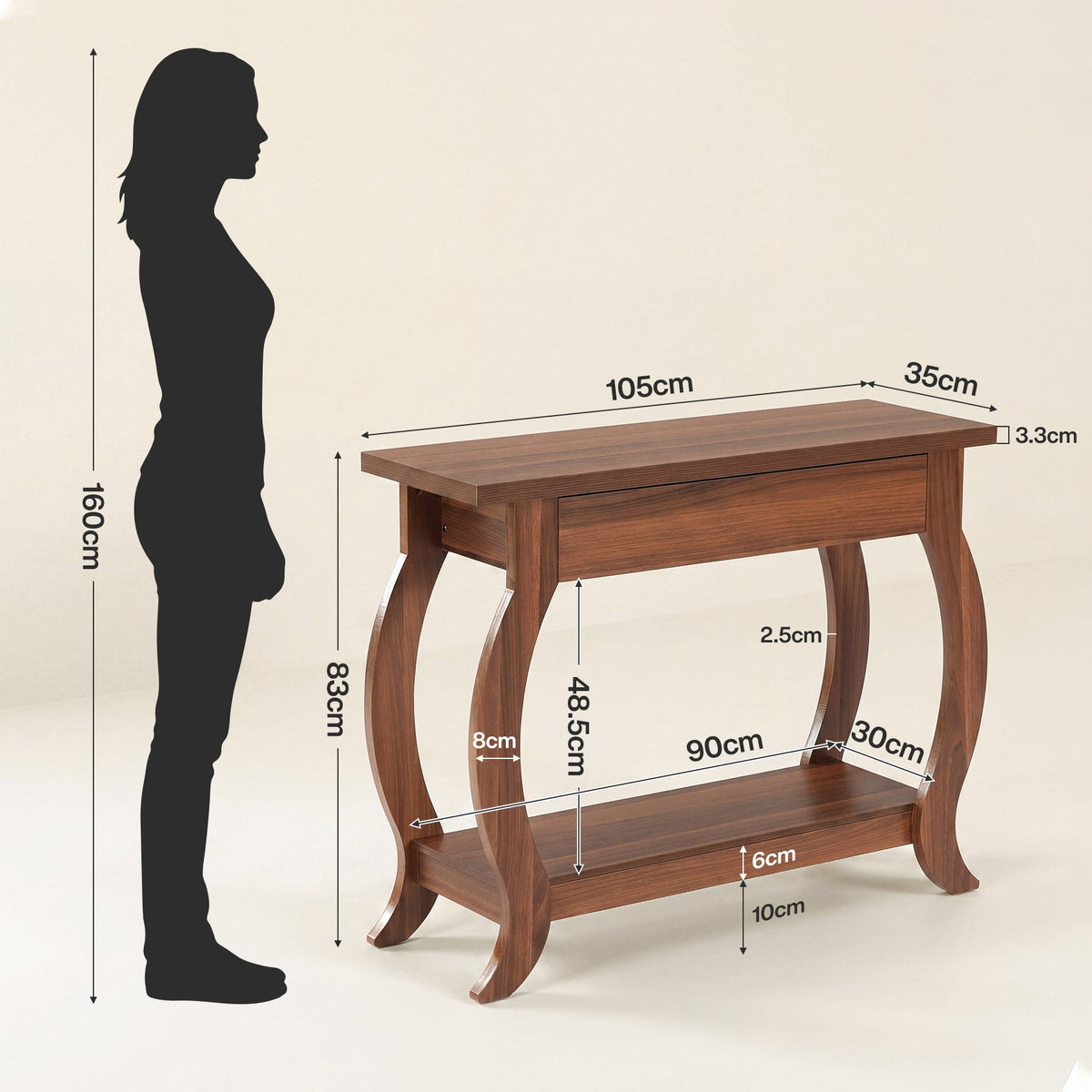 Tribesigns Mesa consola de 105 cm con cajón, Mesa estrecha para recibidor de estilo rústico