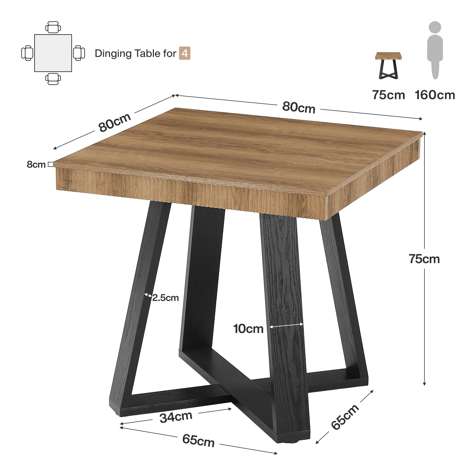 Tribesigns Mesa de Comedor Pequeña, Cuadrada de 80x80 cm para 2 a 4 Personas, Mesa de Cocina que Ahorra Espacio con Estructura en Forma de X