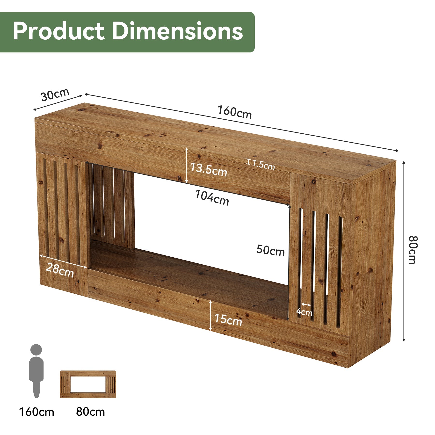 Tribesigns Consola de madera maciza de 160 cm, Mesa de sofá detrás del sofá con compartimento de almacenamiento