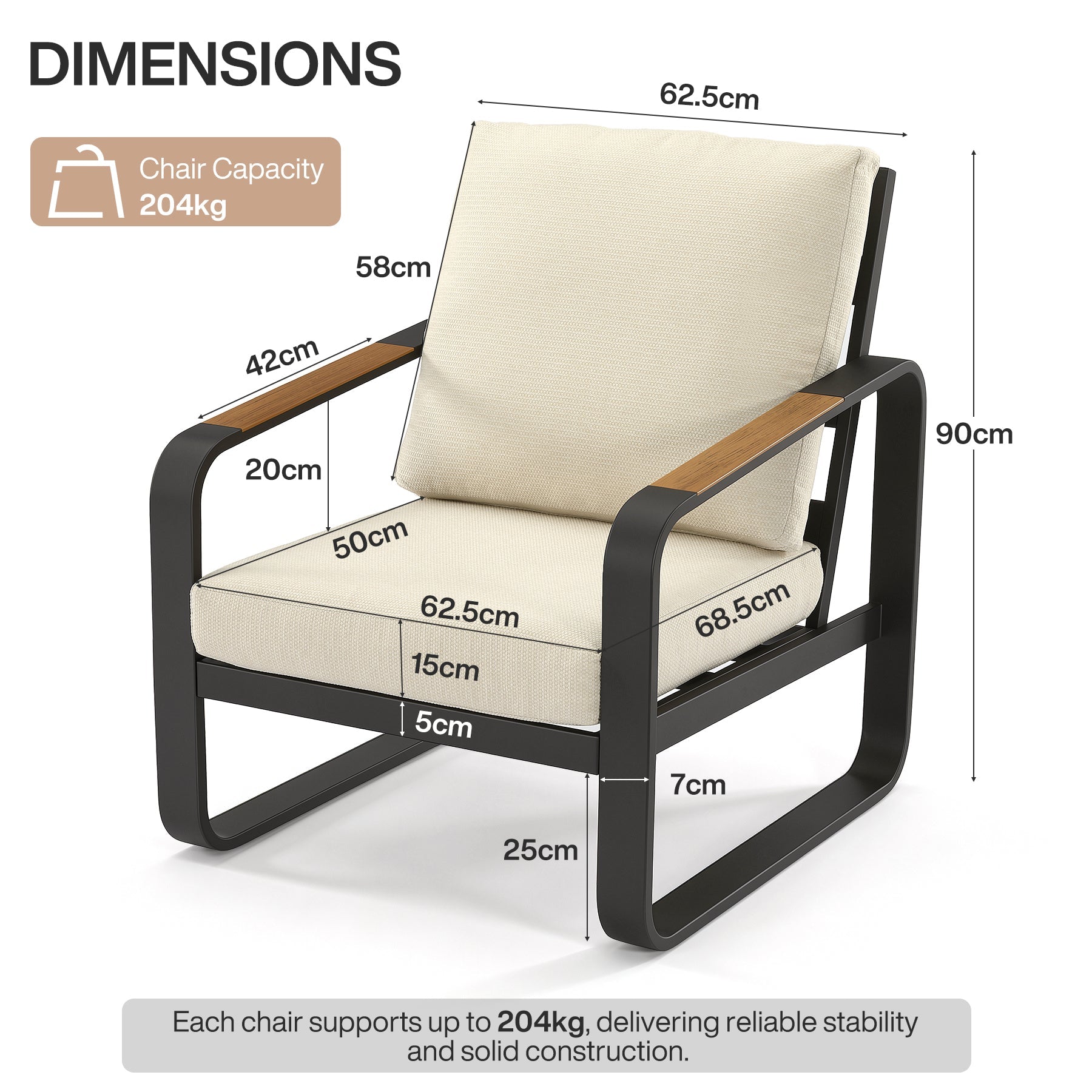 Tribesigns Silla de jardín Lounge con cojines, Silla de patio de aluminio para balcón o jardín