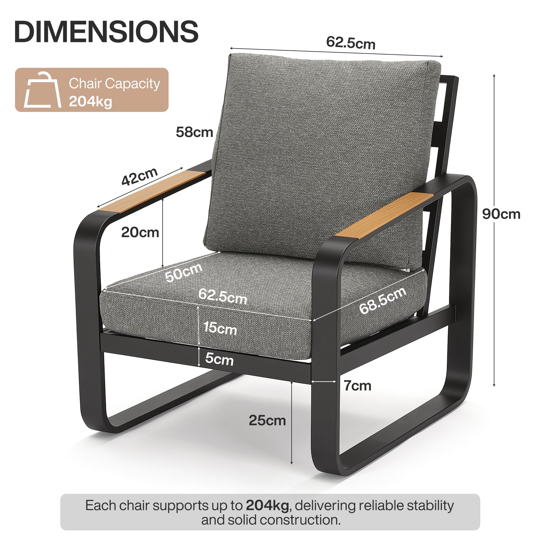 Tribesigns Silla de jardín Lounge con cojines, Silla de patio de aluminio para balcón o jardín