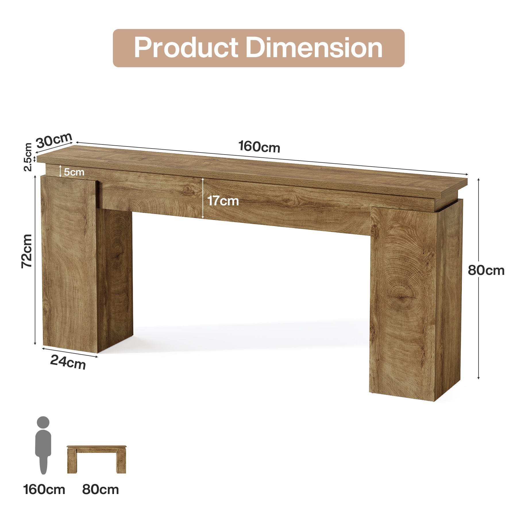 Tribesigns Mesa consola estrecha (160 cm), Mesa de pasillo estilo rústico / Mesa para colocar detrás del sofá con estante de almacenamiento