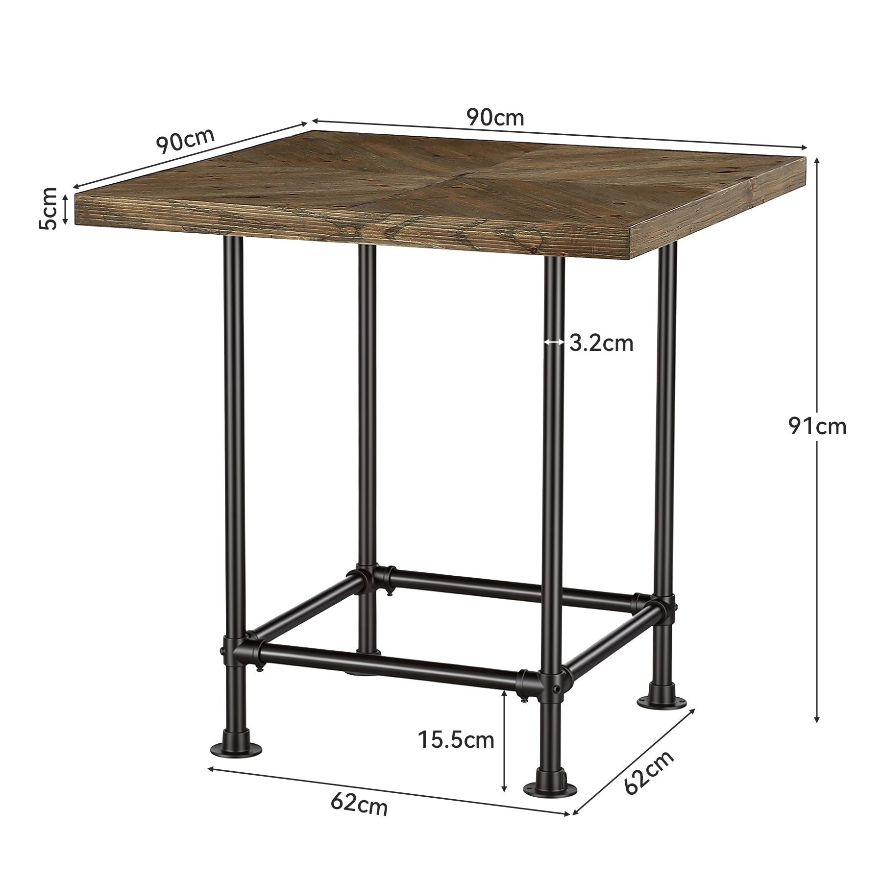 Tribesigns Mesa de bar de 90 cm de altura, Mesa de pub industrial con tablero de madera maciza
