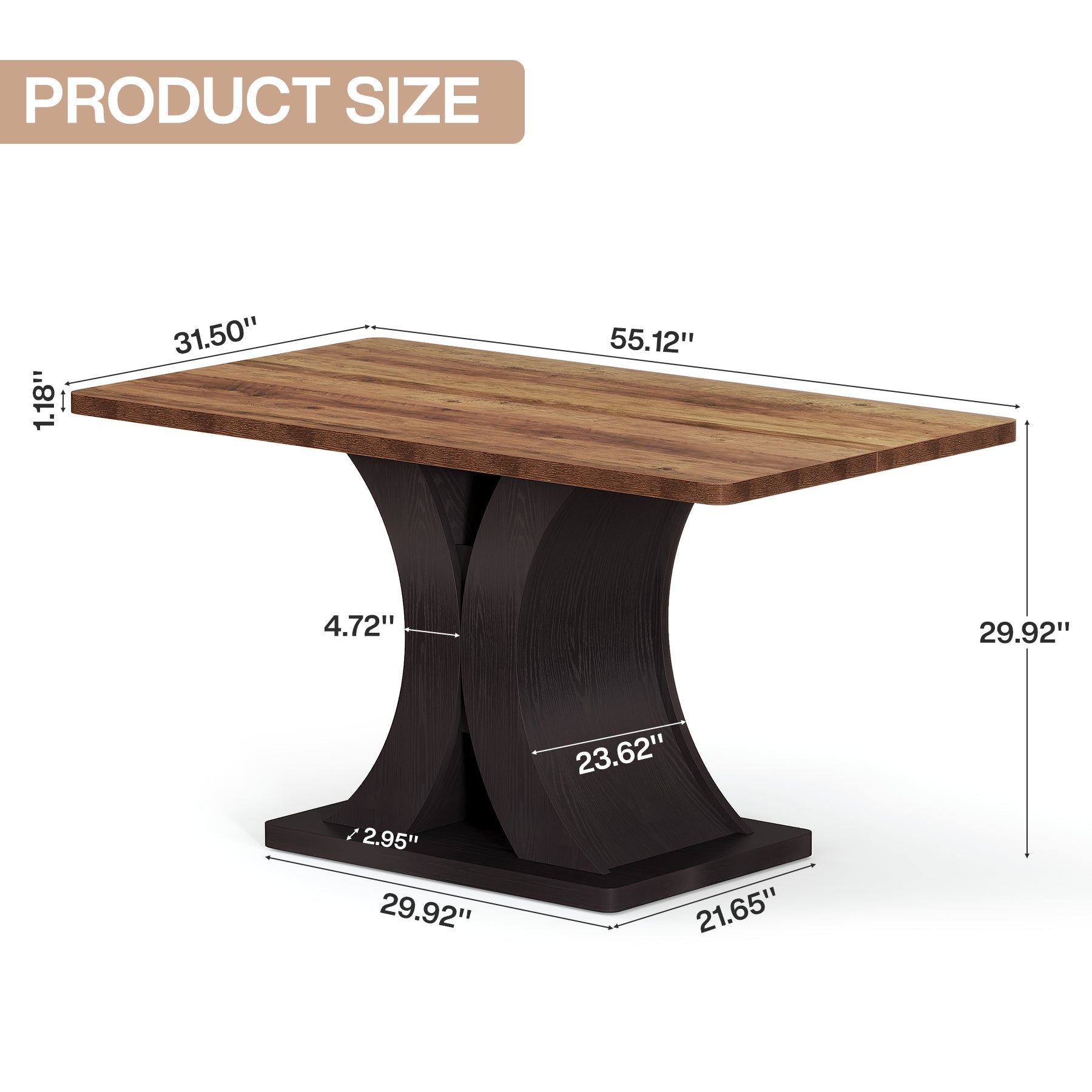 Mesa de comedor de 140 cm para 4-6 personas, Mesa de cocina rectangular de estilo rústico con base metálica estable